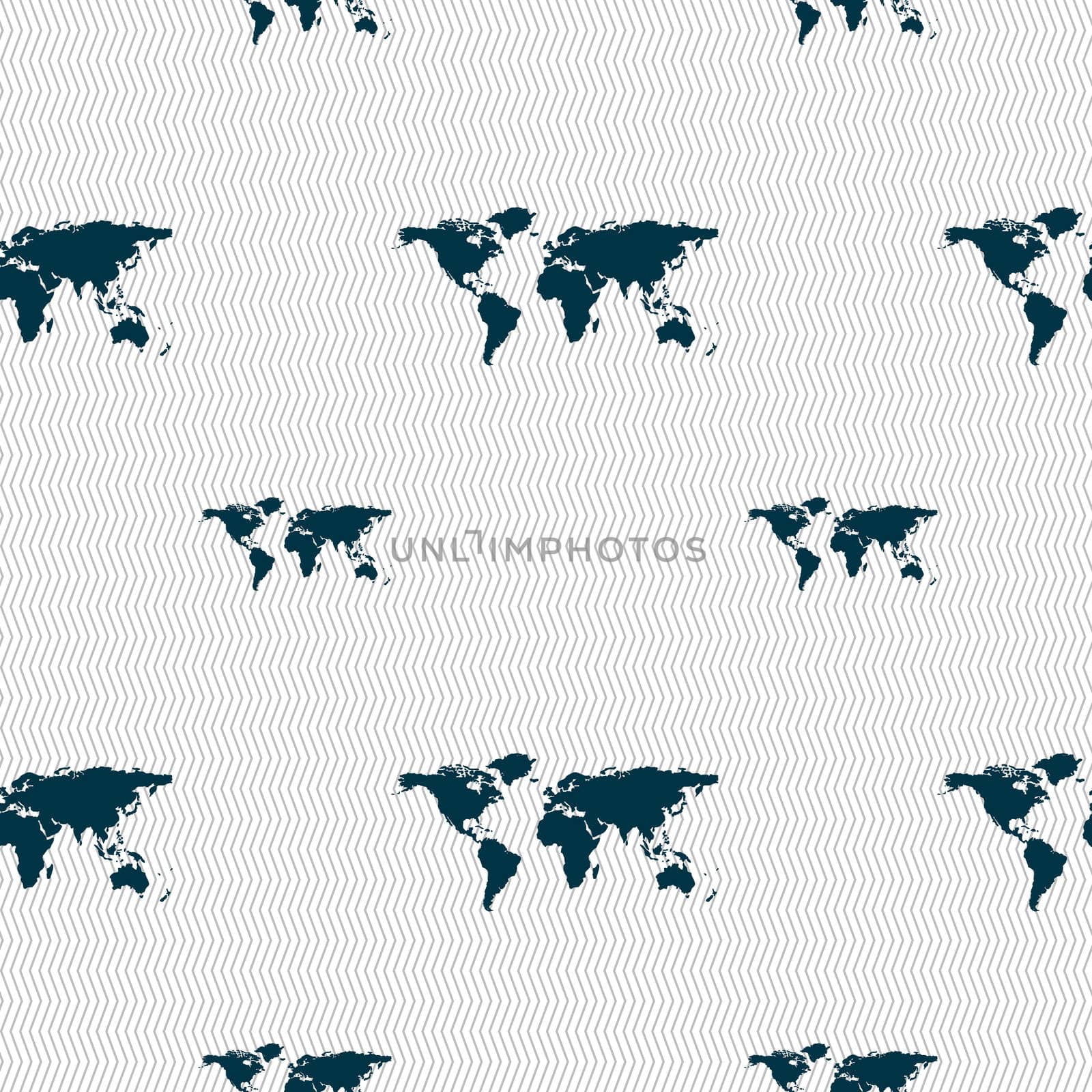 Globe sign icon. World map geography symbol. Seamless pattern with geometric texture. illustration
