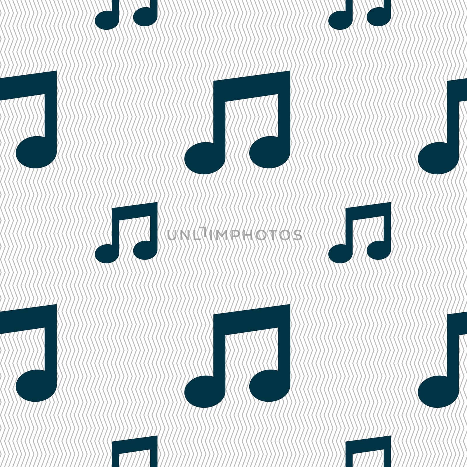 Music note sign icon. Musical symbol. Seamless pattern with geometric texture. illustration