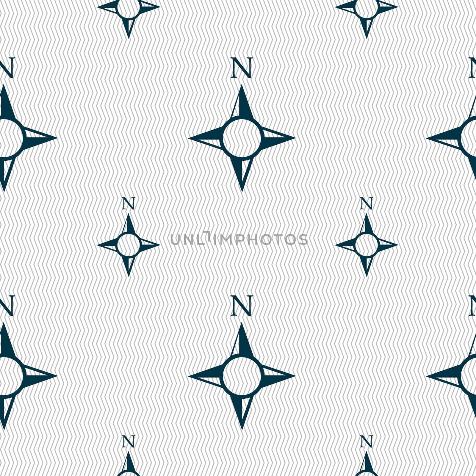 Compass sign icon. Windrose navigation symbol. Seamless pattern with geometric texture. illustration