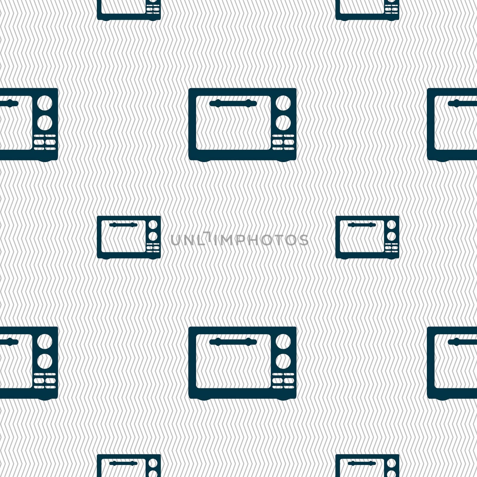 Microwave oven sign icon. Kitchen electric stove symbol. Seamless pattern with geometric texture. illustration