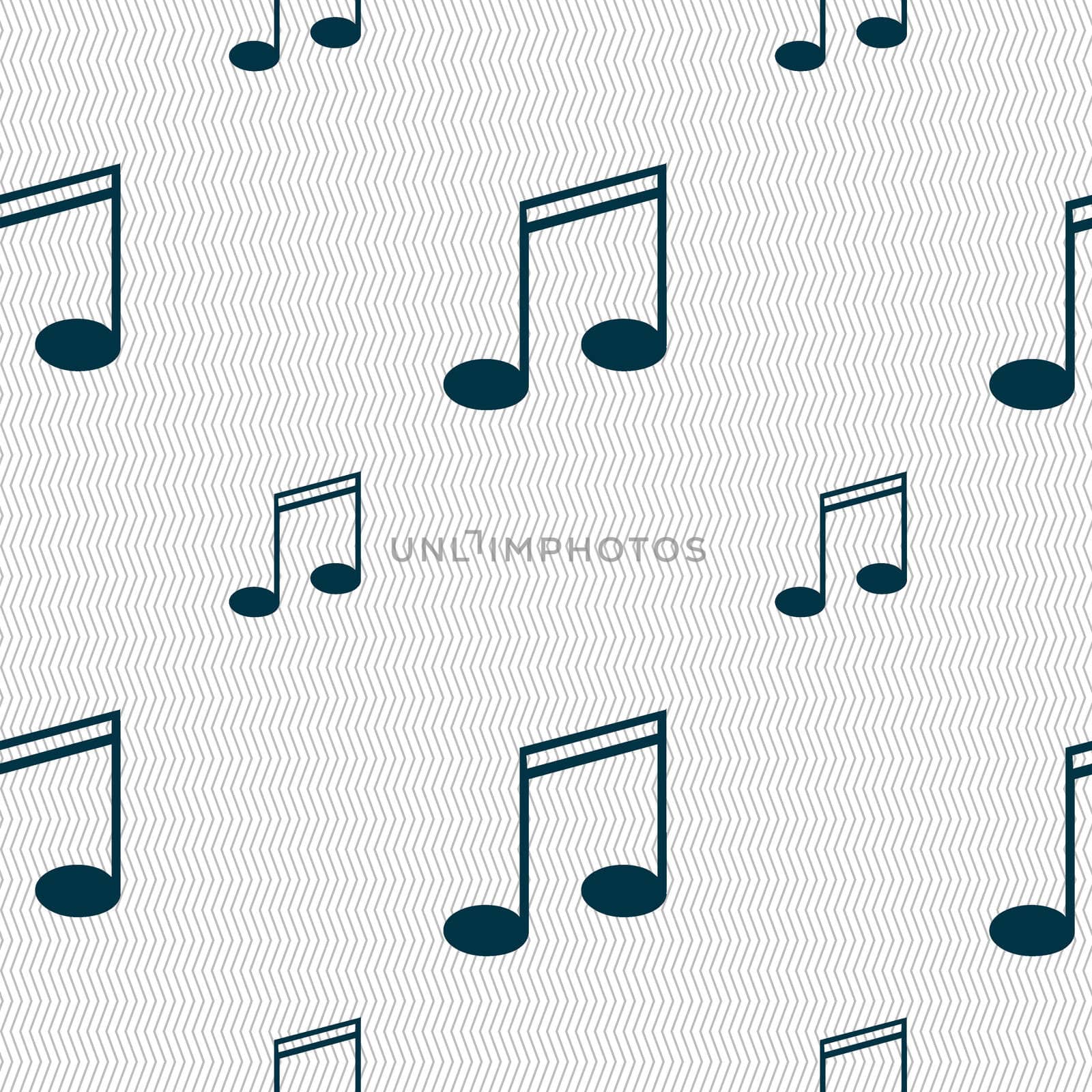 Music note sign icon. Musical symbol. Seamless pattern with geometric texture. illustration