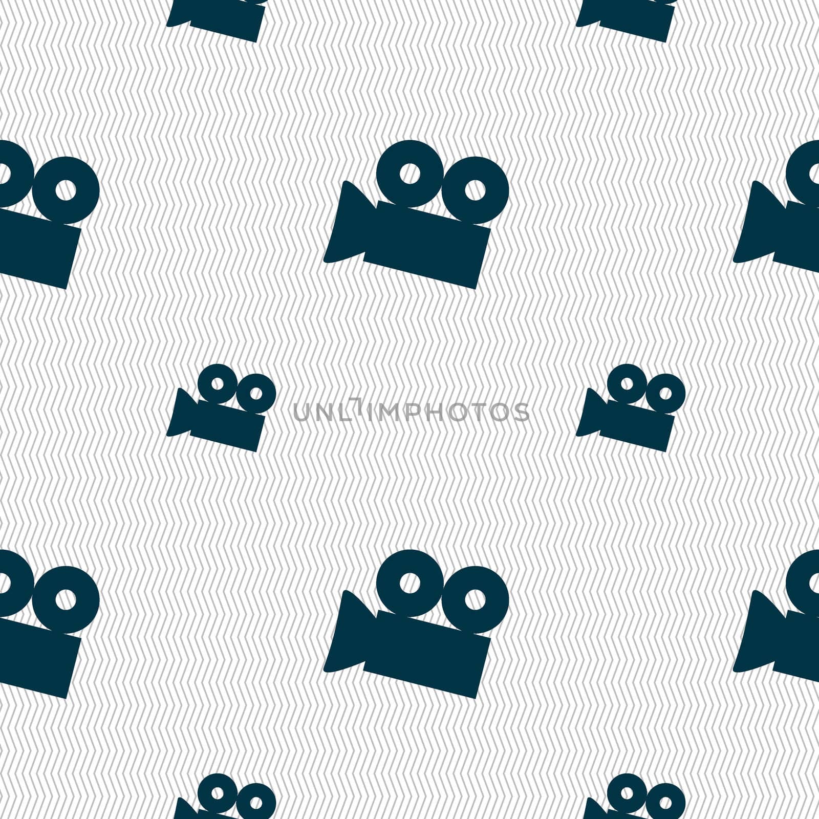 Video camera sign icon. content button. Seamless pattern with geometric texture. illustration