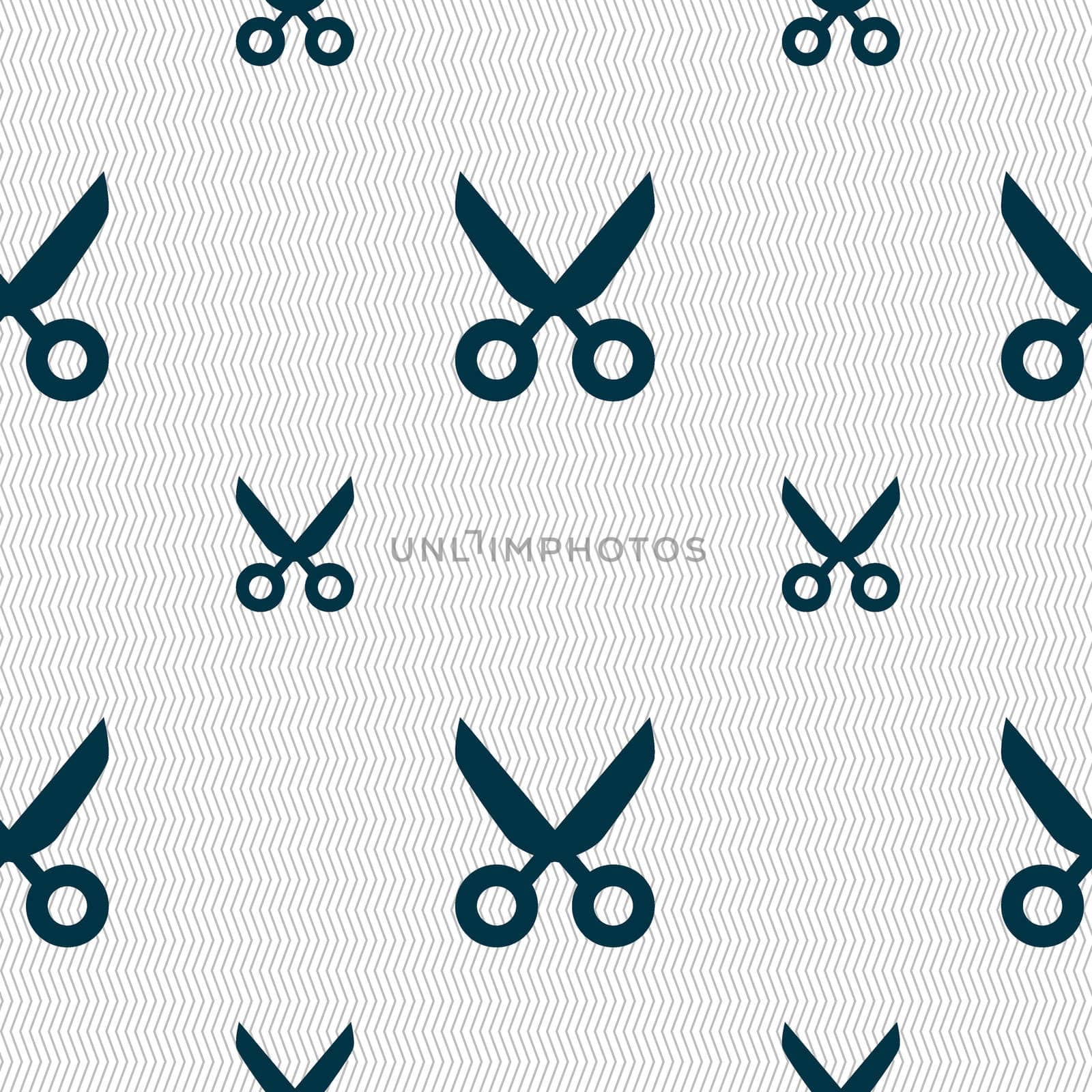 Scissors hairdresser sign icon. Tailor symbol. Seamless pattern with geometric texture. illustration