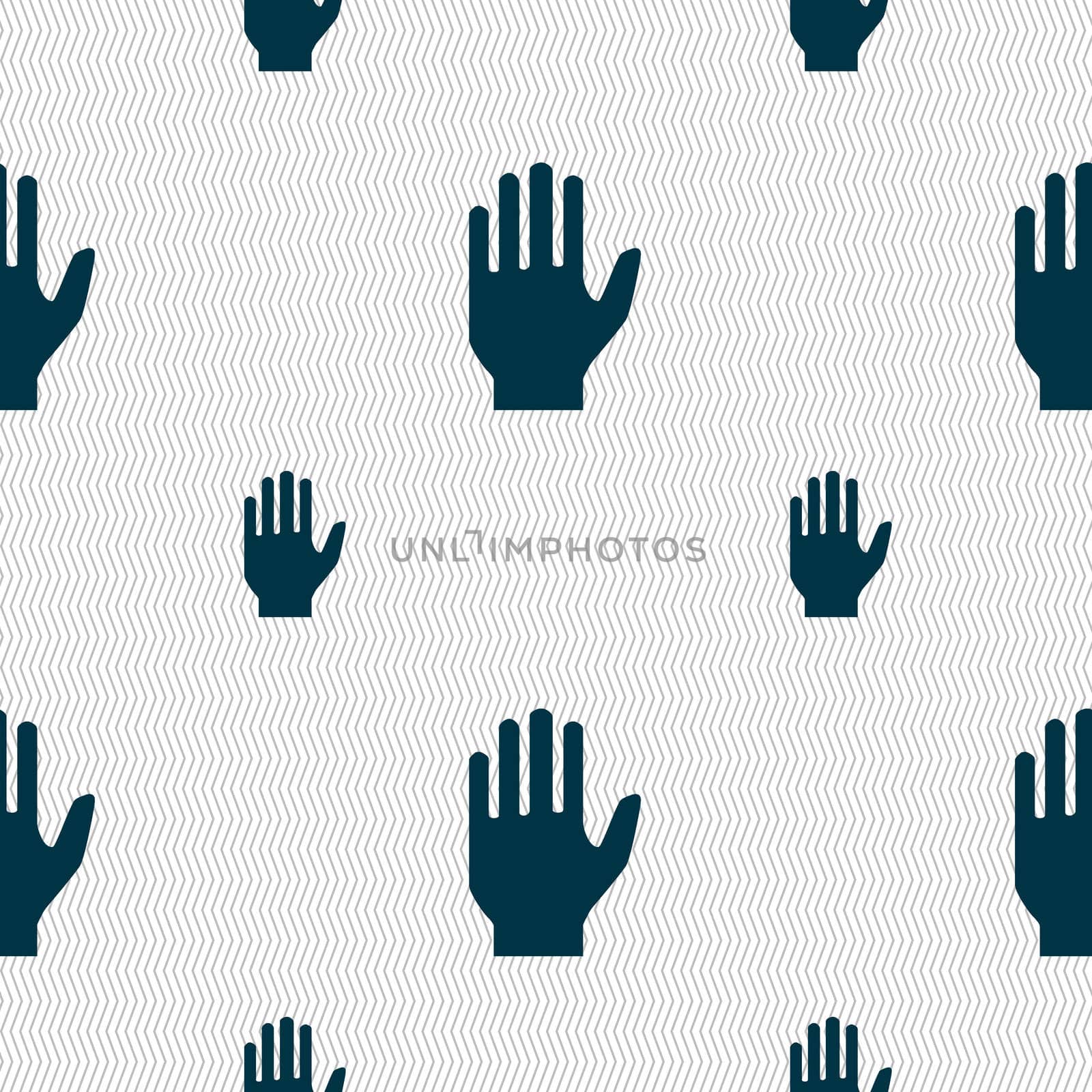 Hand print sign icon. Stop symbol. Seamless pattern with geometric texture.  by serhii_lohvyniuk