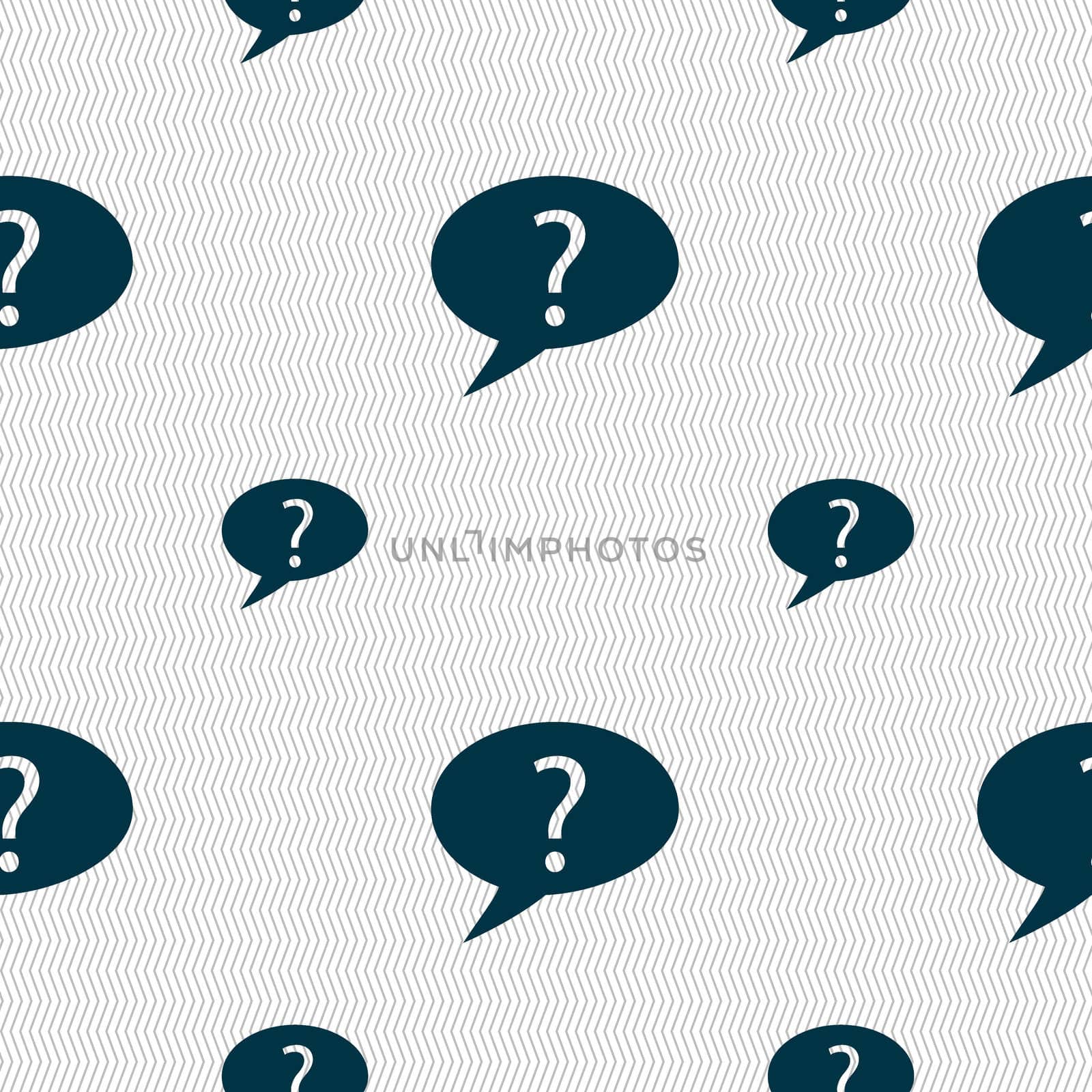 Question mark sign icon. Help speech bubble symbol. FAQ sign. Seamless pattern with geometric texture. illustration