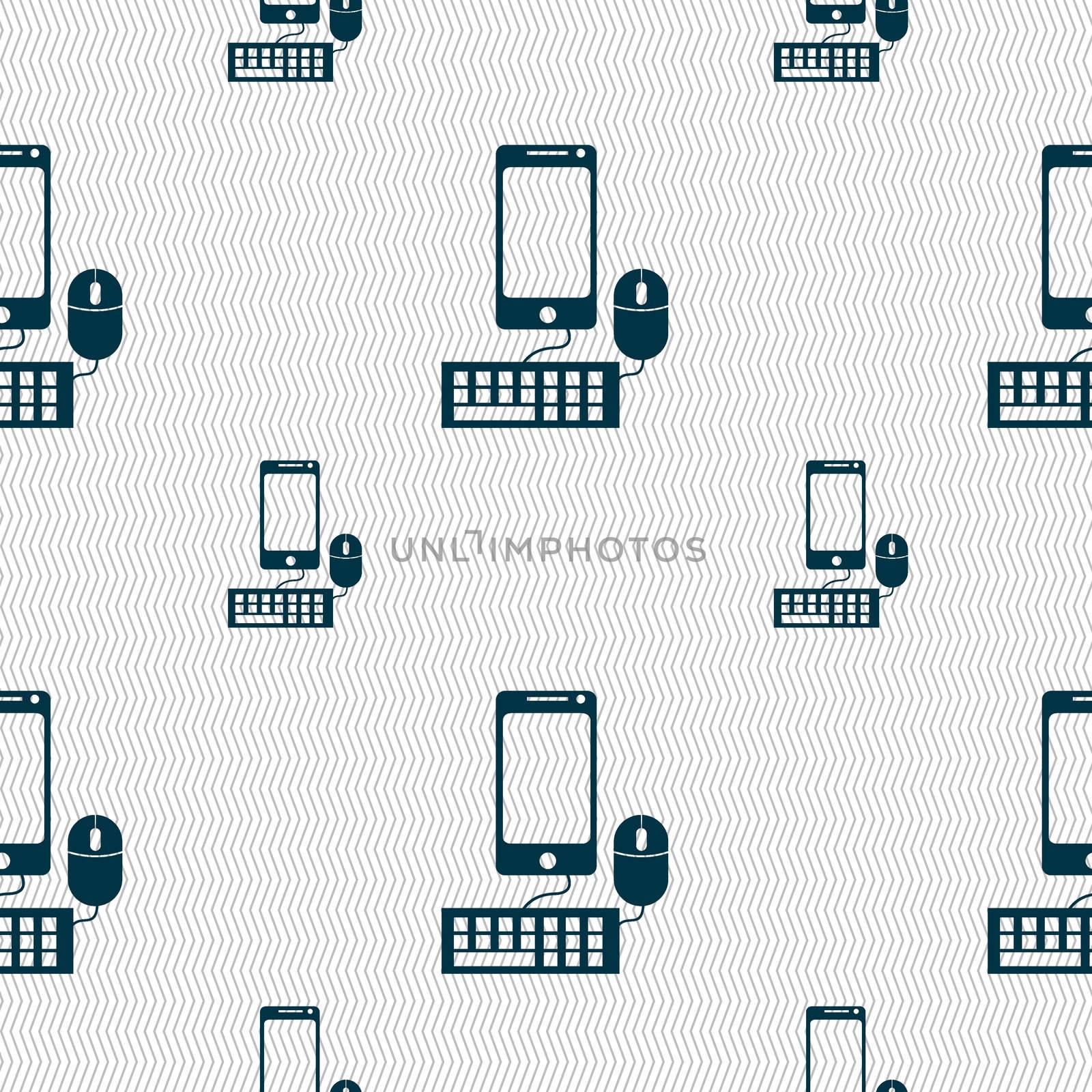 smartphone widescreen monitor, keyboard, mouse sign icon. Seamless pattern with geometric texture.  by serhii_lohvyniuk