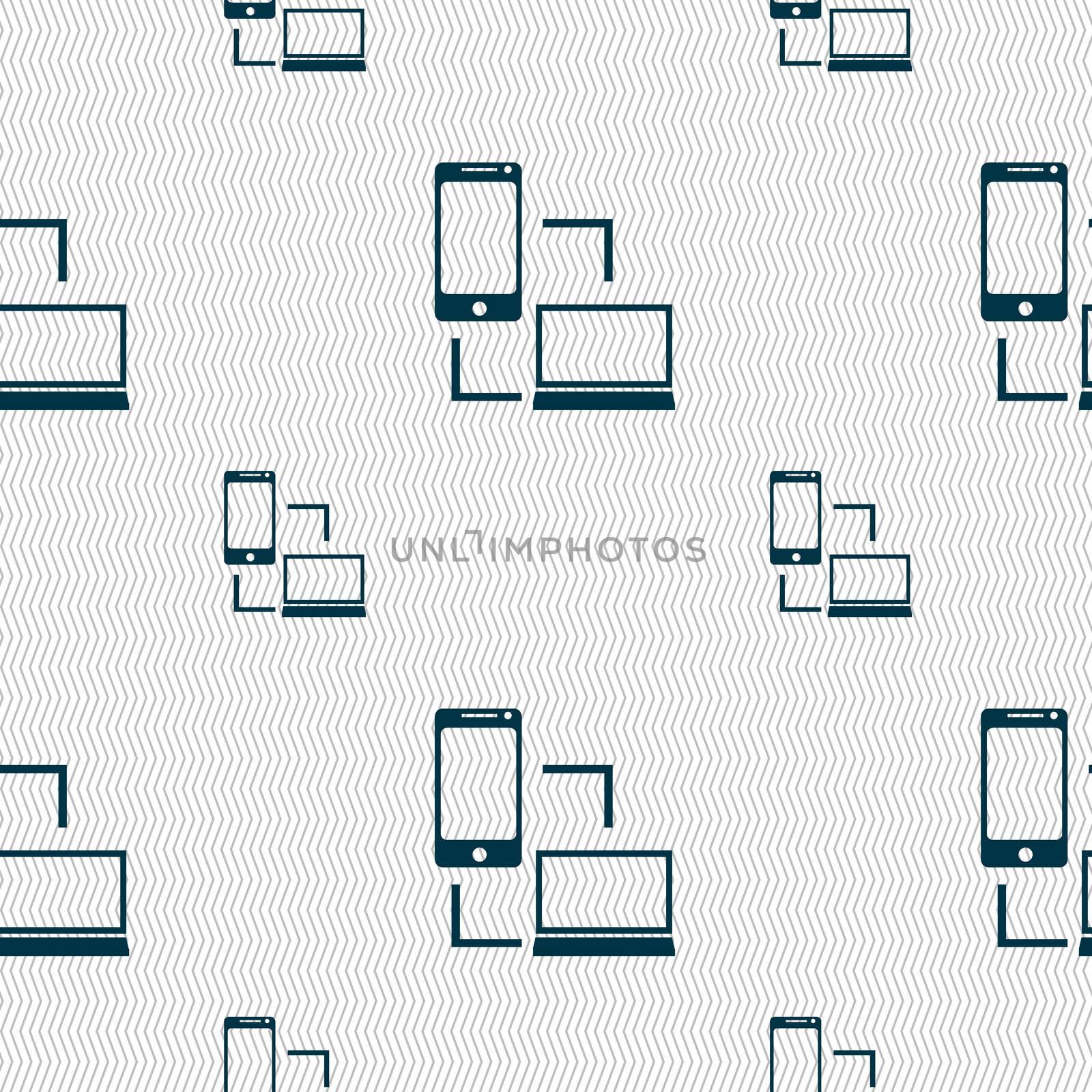 Synchronization sign icon. communicators sync symbol. Data exchange. Seamless pattern with geometric texture. illustration