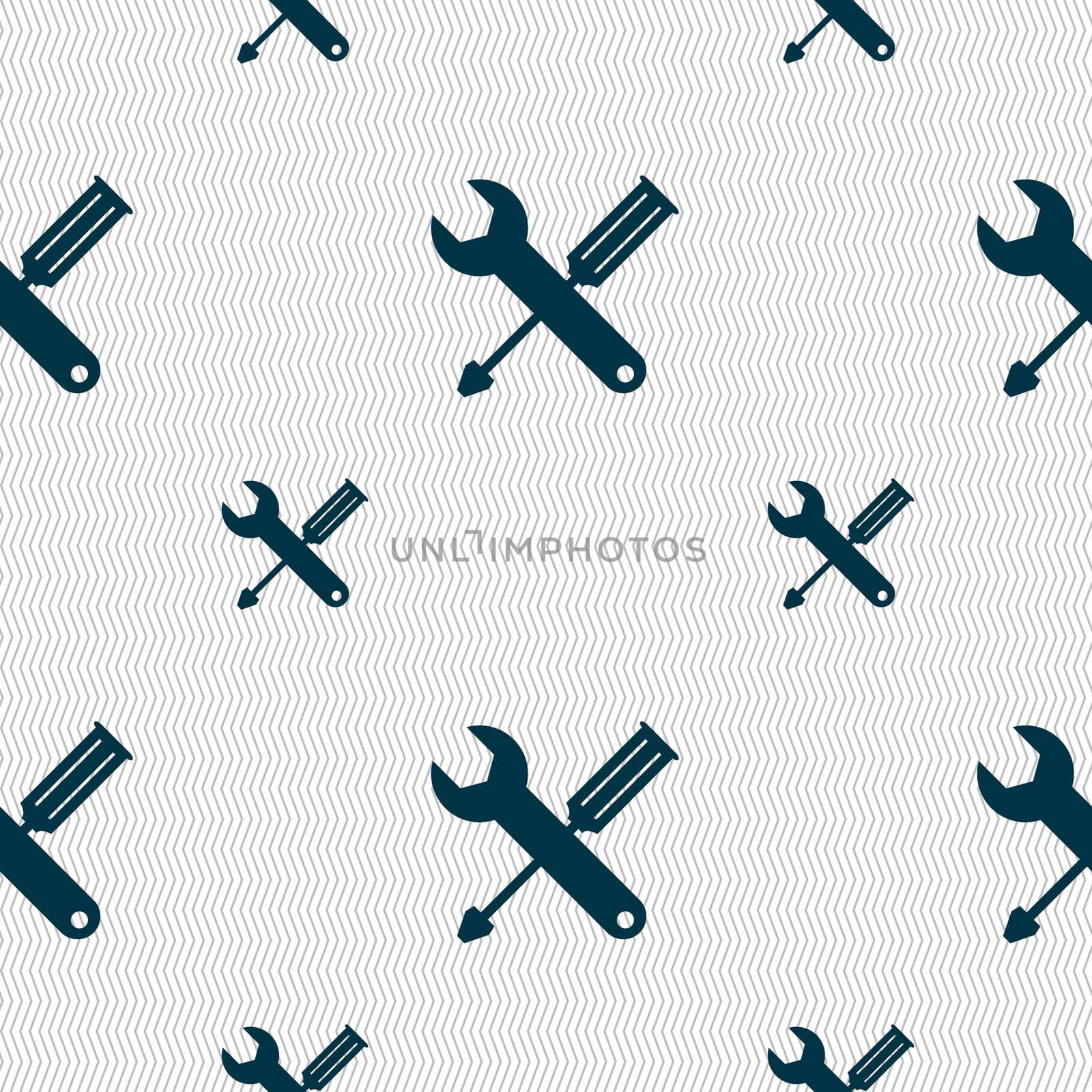 Repair tool sign icon. Service symbol. screwdriver with wrench. Seamless pattern with geometric texture. illustration