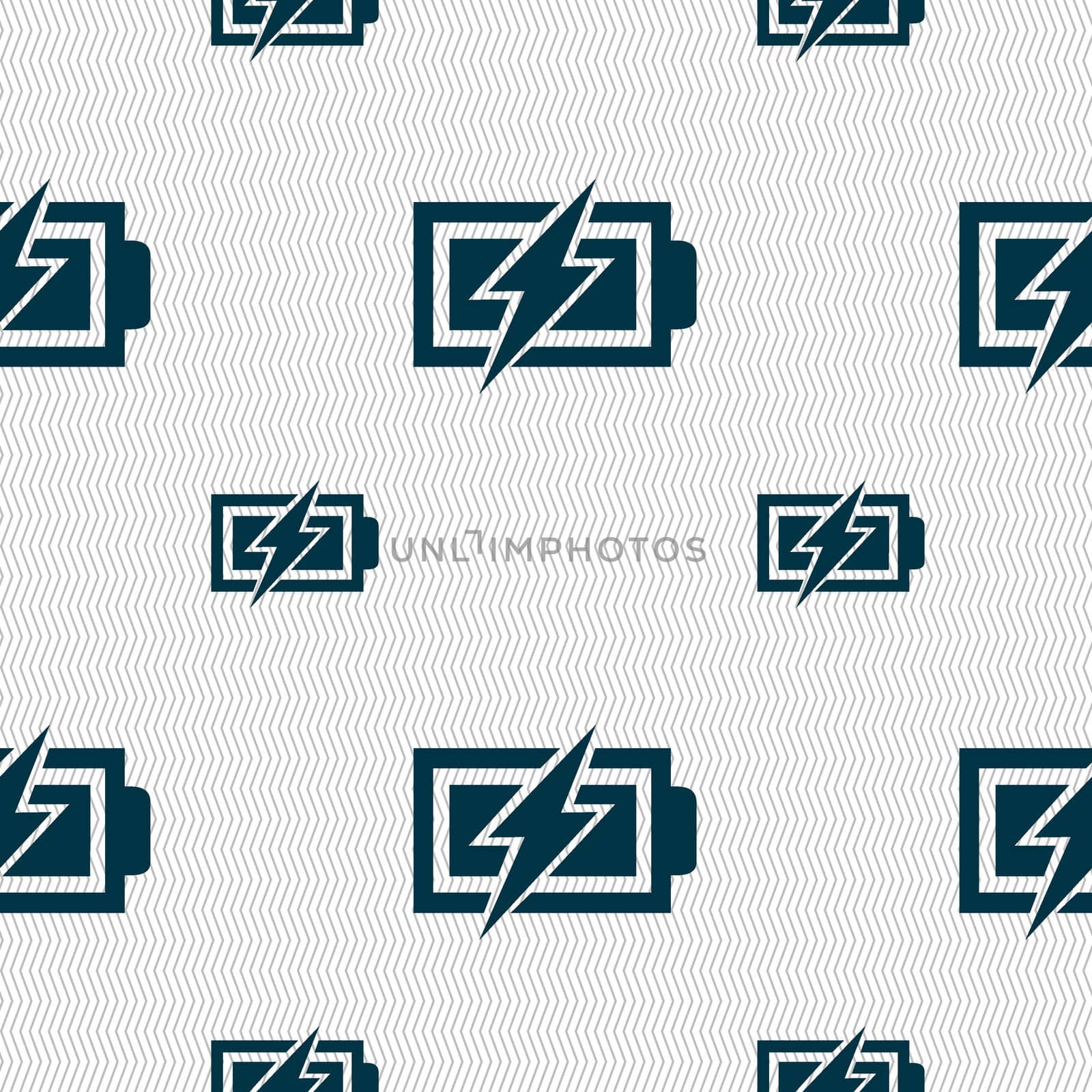 Battery charging sign icon. Lightning symbol. Seamless pattern with geometric texture. illustration
