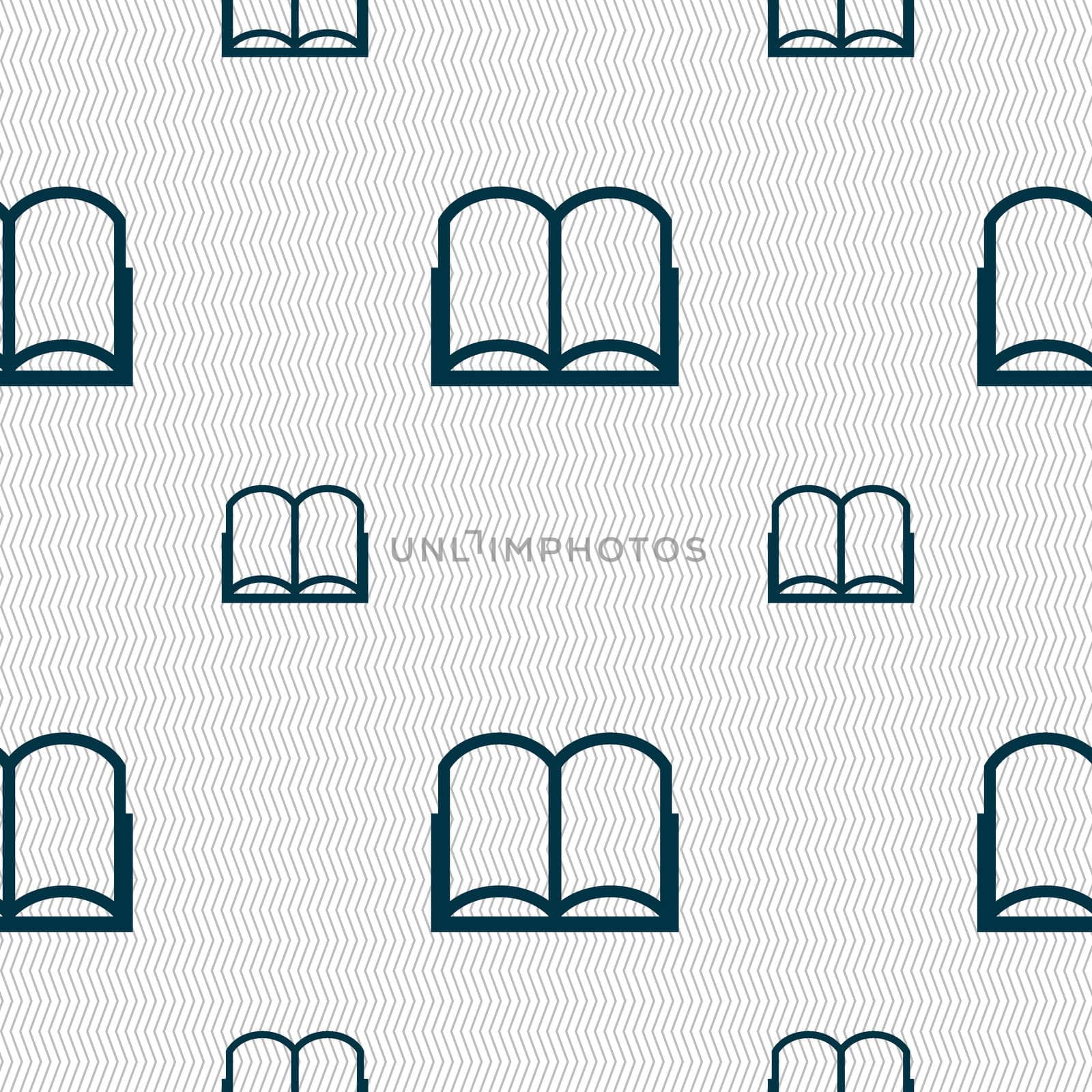 Book sign icon. Open book symbol. Seamless pattern with geometric texture. illustration