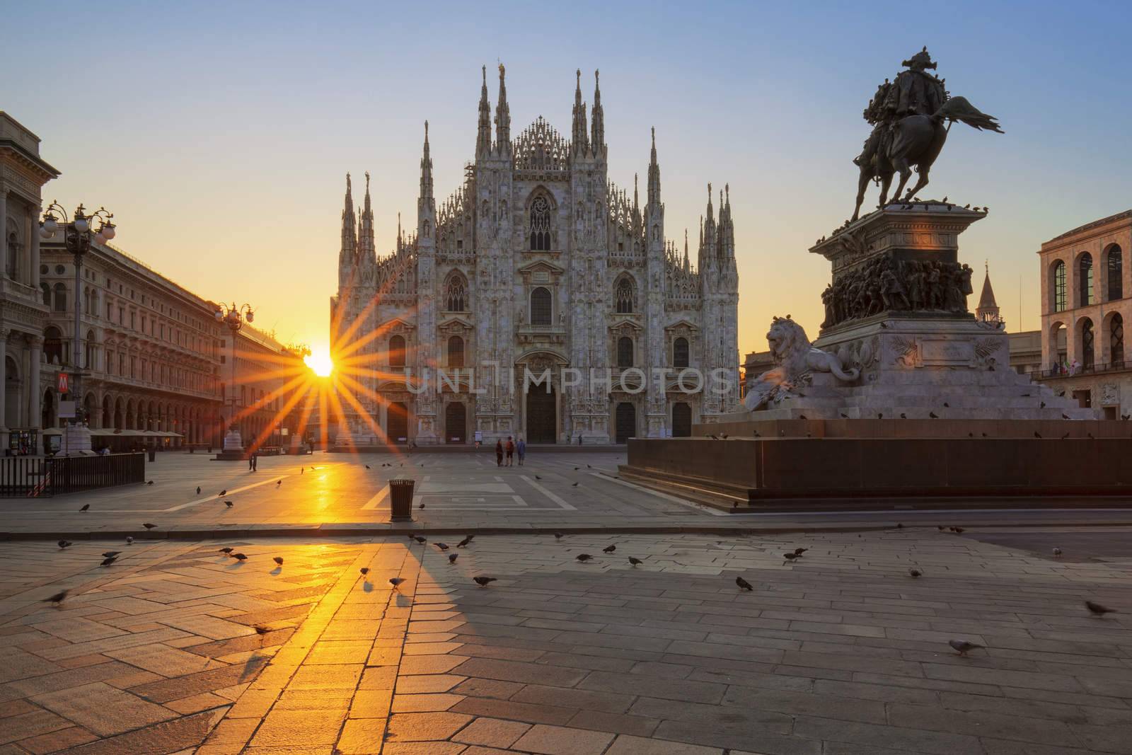 Famous Duomo at sunrise, Milan, Europe.