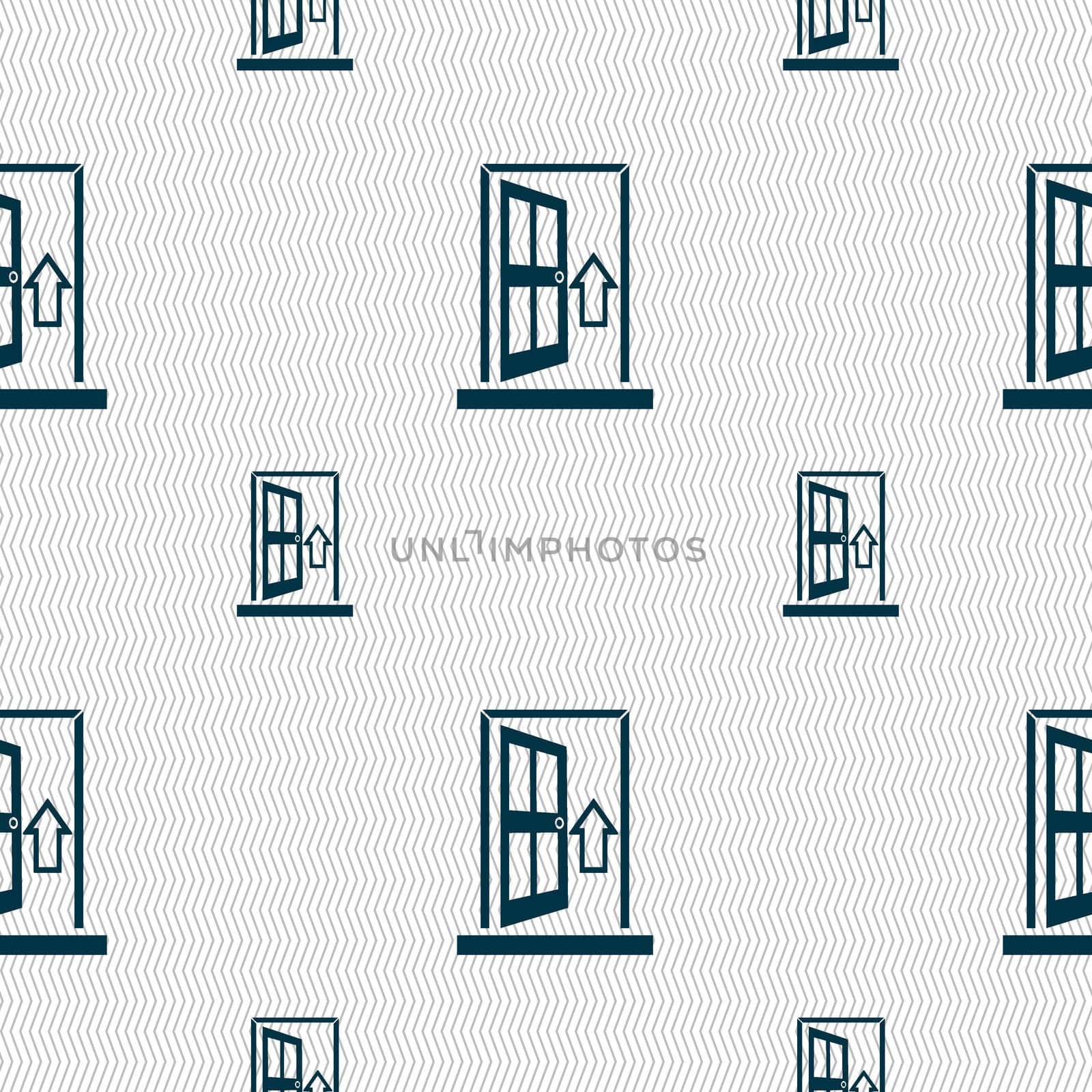 Door, Enter or exit icon sign. Seamless pattern with geometric texture. illustration