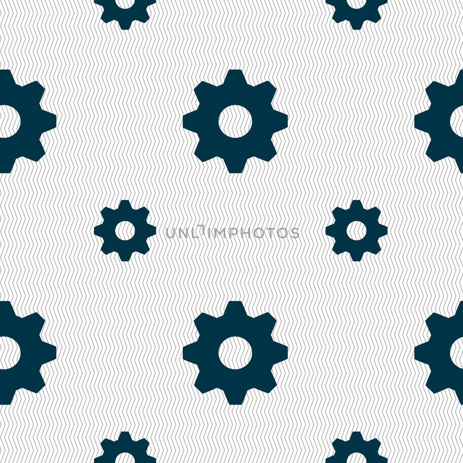 Cog settings sign icon. Cogwheel gear mechanism symbol. Seamless pattern with geometric texture. illustration