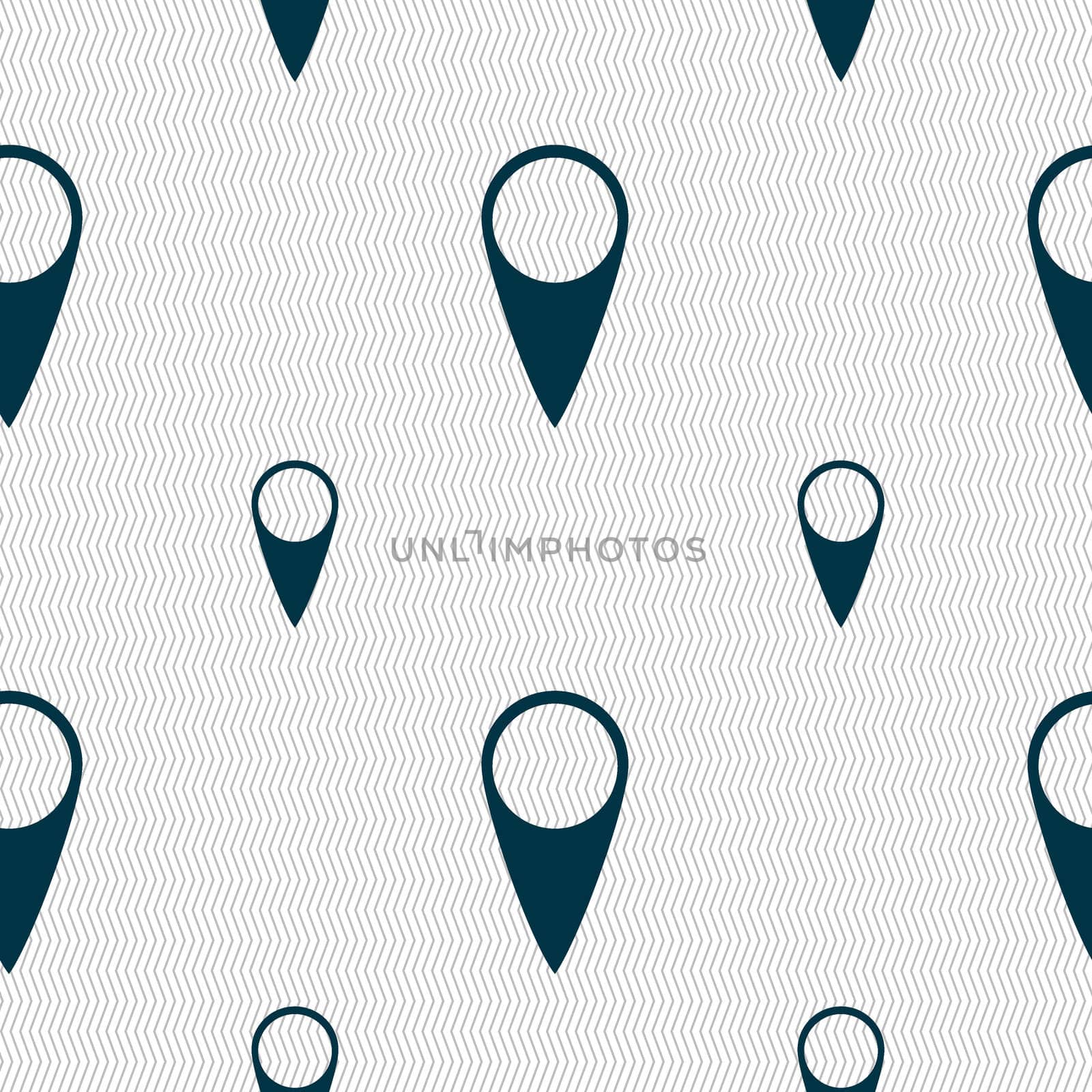 Map pointer icon. GPS location symbol. Seamless pattern with geometric texture. illustration