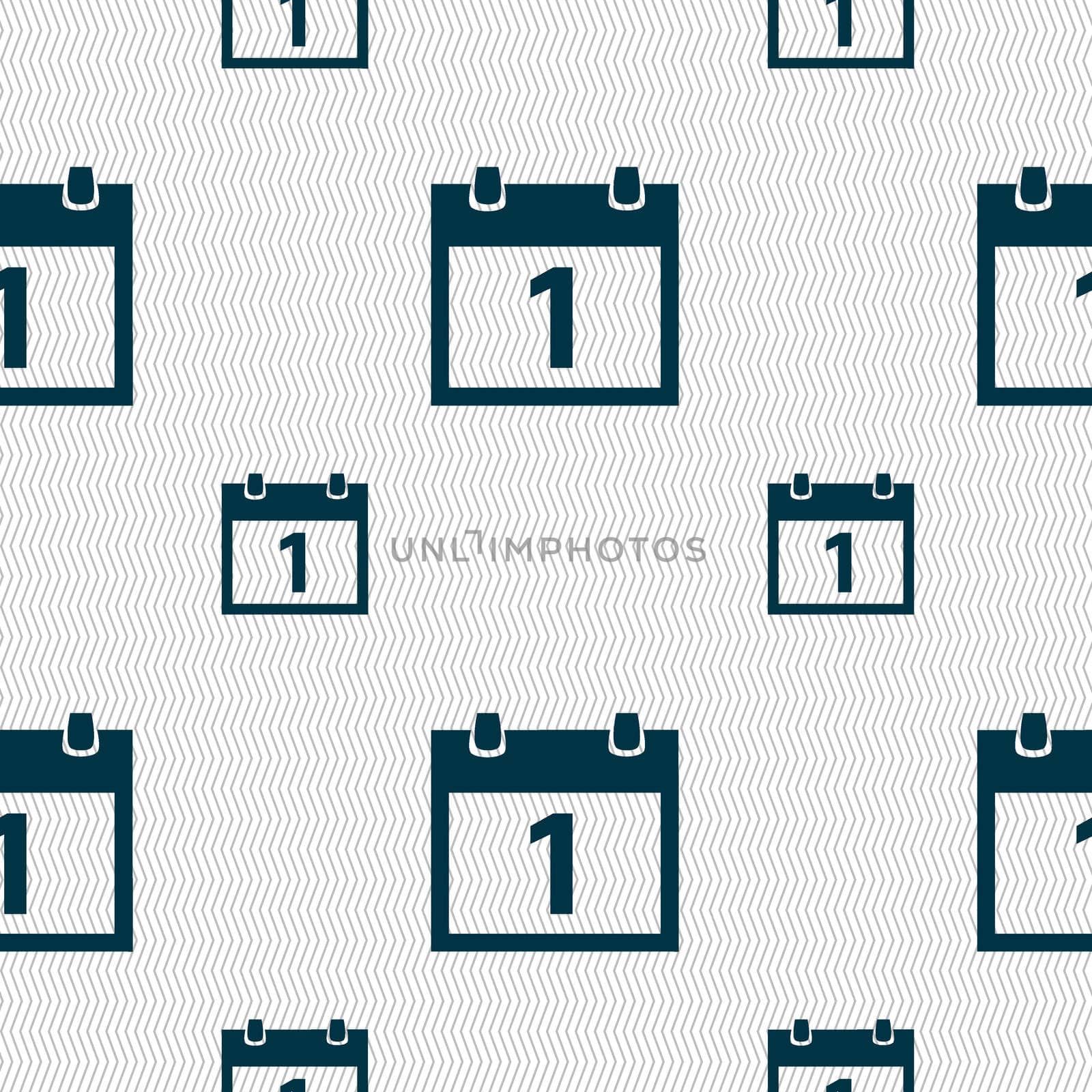 Calendar sign icon. 1 day month symbol. Date button. Seamless pattern with geometric texture. illustration