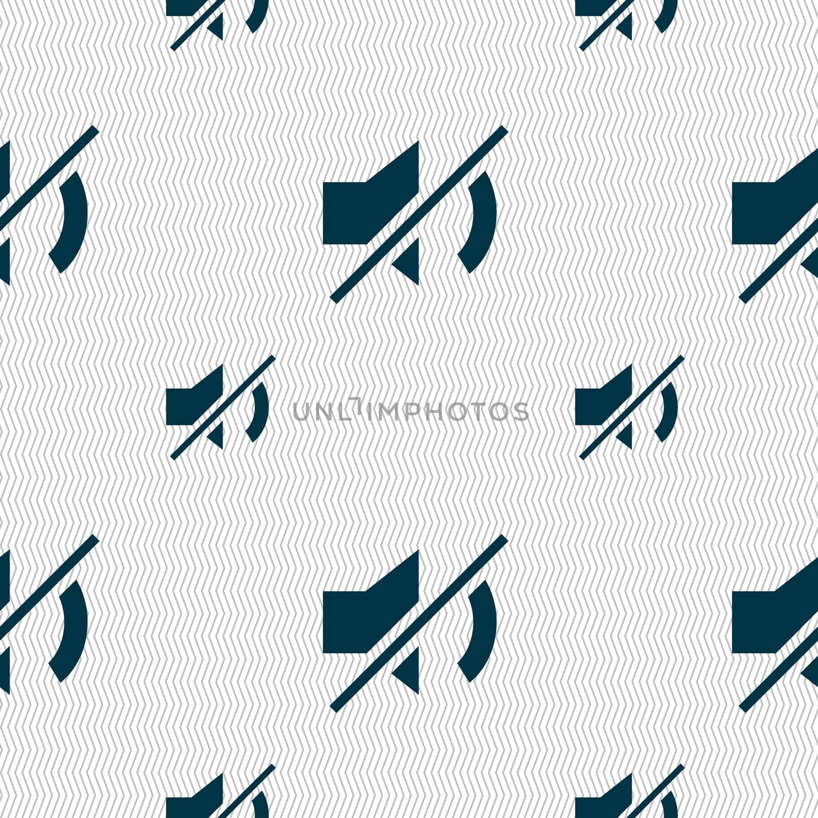 Mute speaker sign icon. Sound symbol.. Seamless pattern with geometric texture. illustration