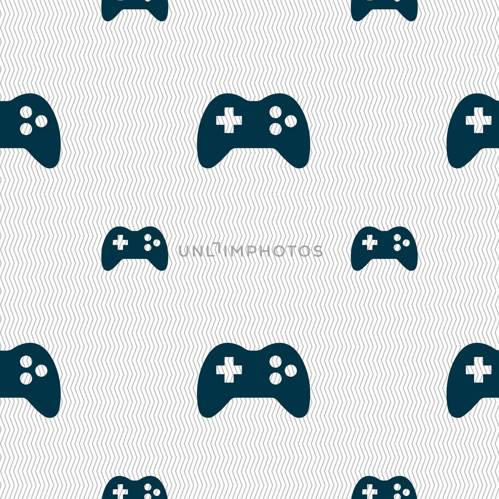 Joystick sign icon. Video game symbol. Seamless pattern with geometric texture. illustration