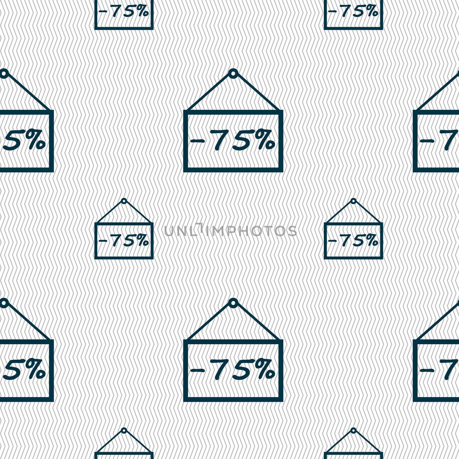 75 discount icon sign. Seamless pattern with geometric texture. illustration