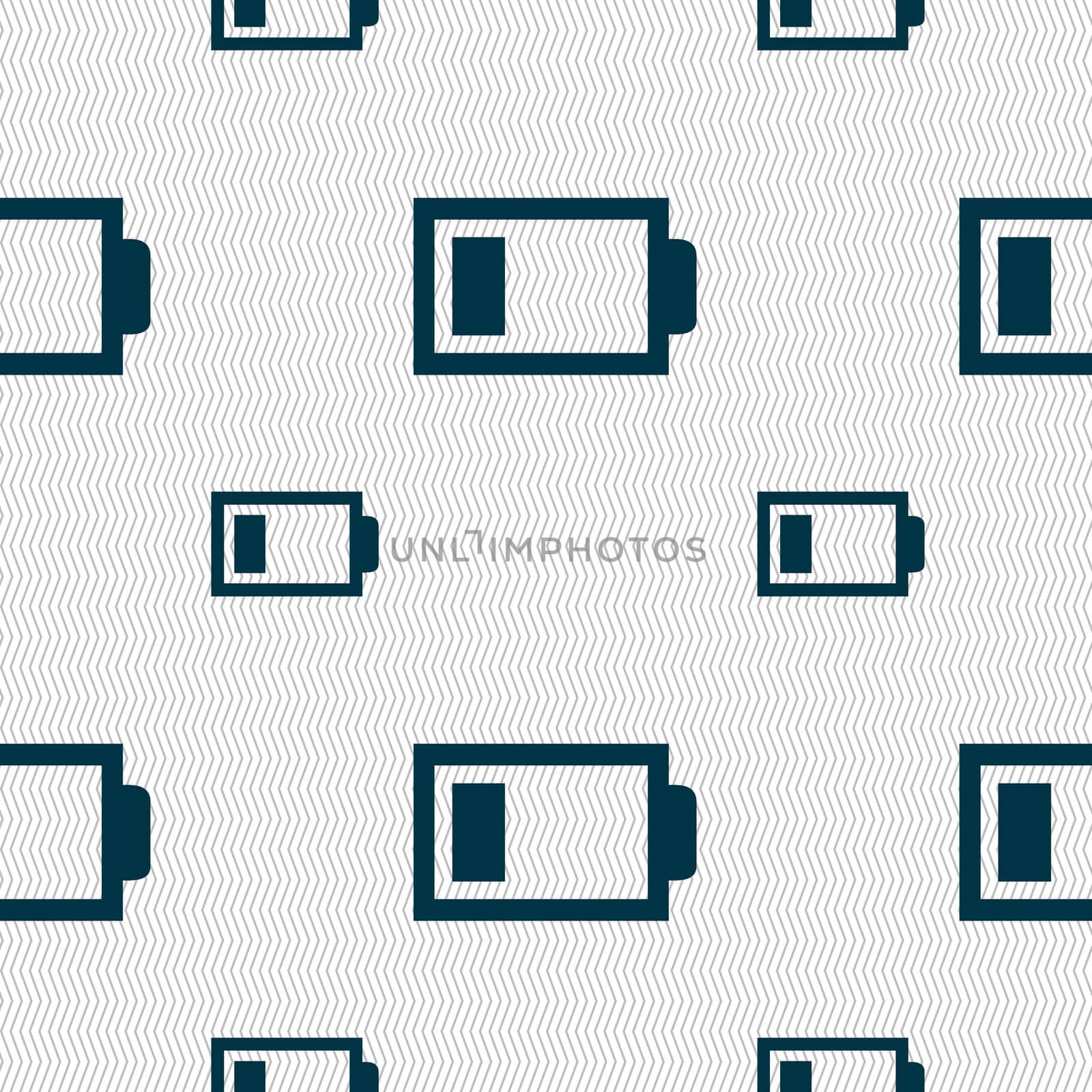 Battery low level sign icon. Electricity symbol. Seamless pattern with geometric texture. illustration