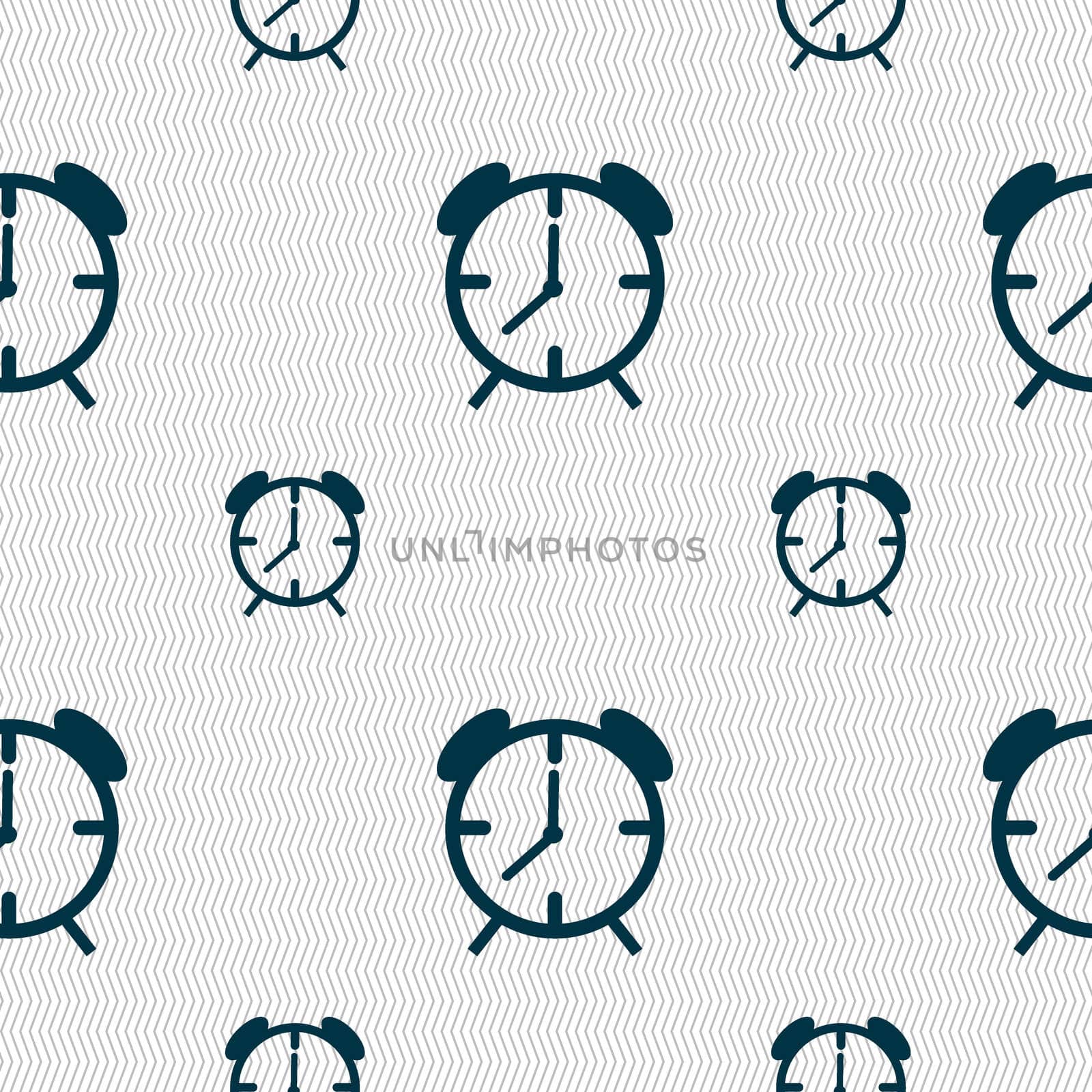 Alarm clock sign icon. Wake up alarm symbol. Seamless pattern with geometric texture. illustration