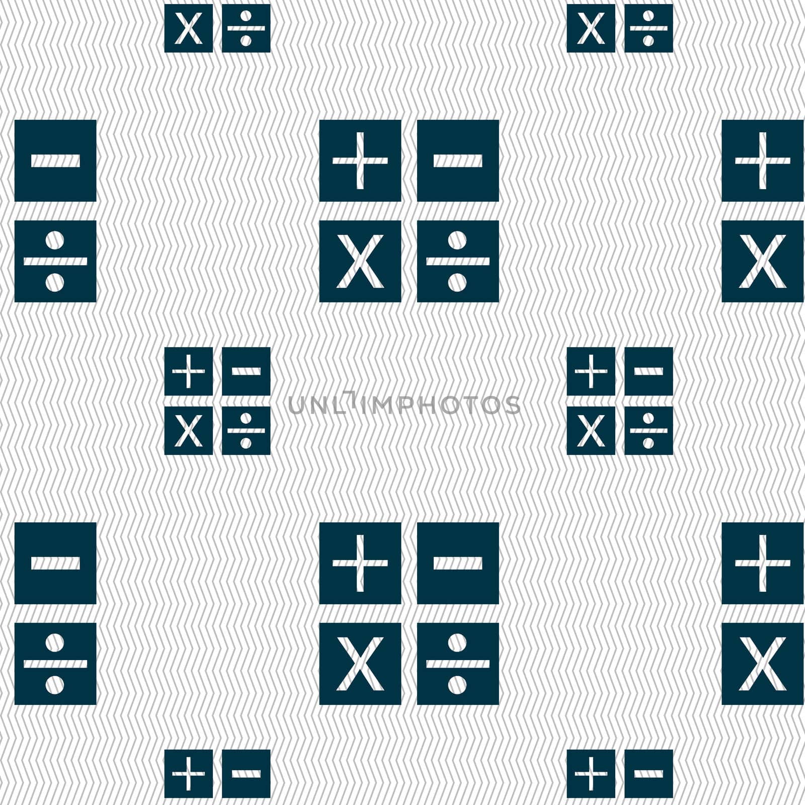 Multiplication, division, plus, minus icon Math symbol Mathematics. Seamless pattern with geometric texture. illustration