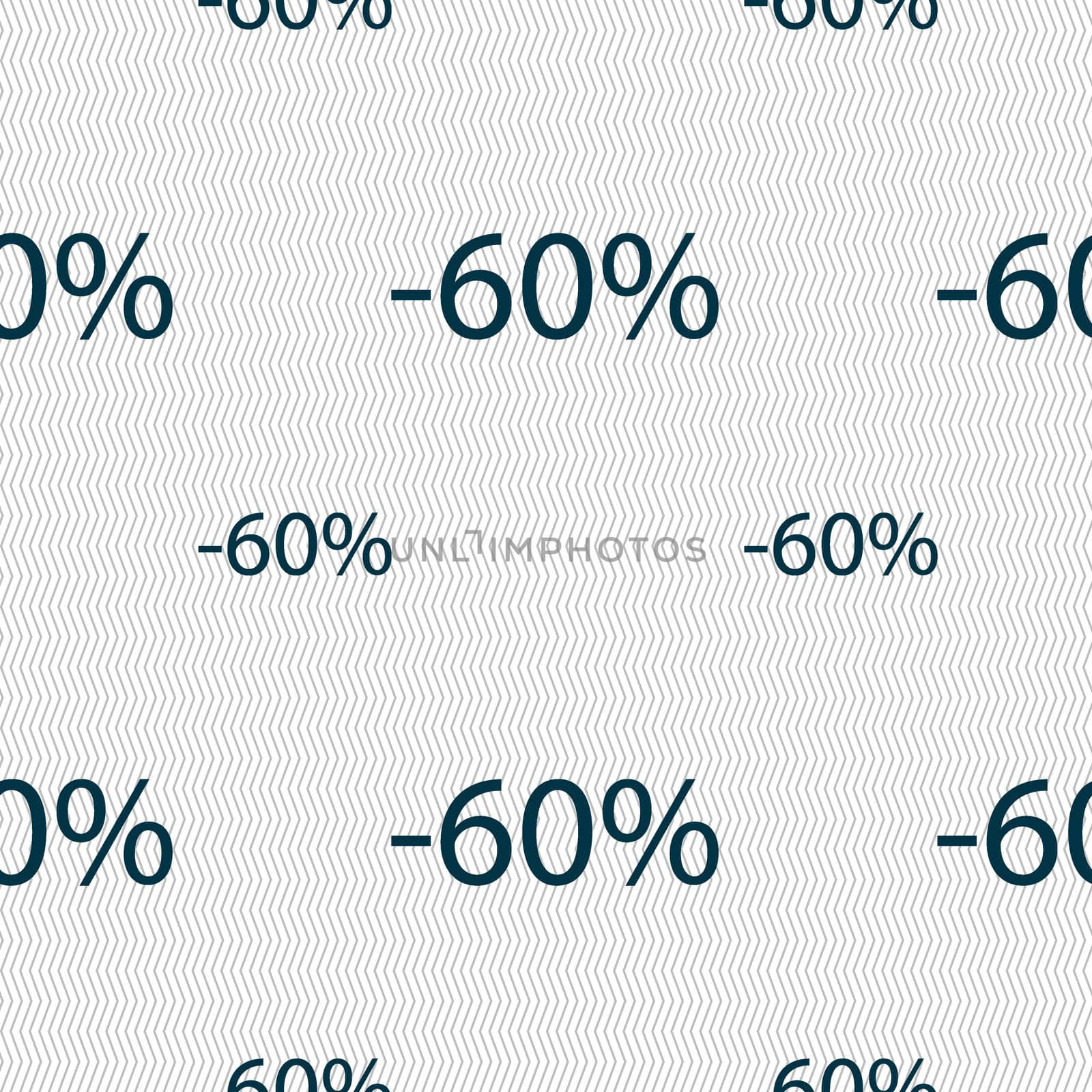 60 percent discount sign icon. Sale symbol. Special offer label. Seamless pattern with geometric texture. illustration