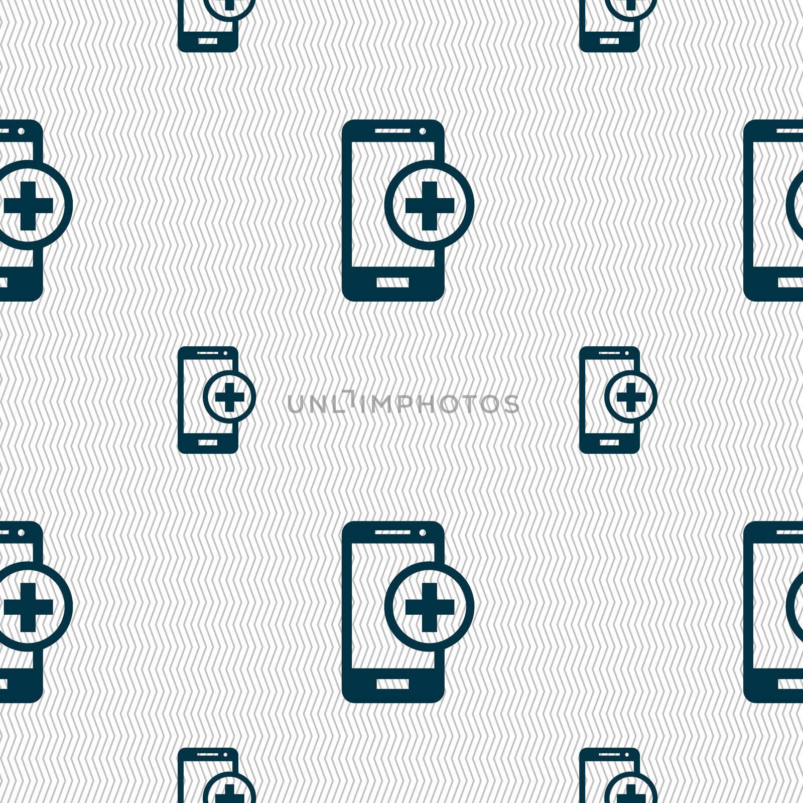 Mobile devices sign icon. with symbol plus. Seamless pattern with geometric texture. illustration