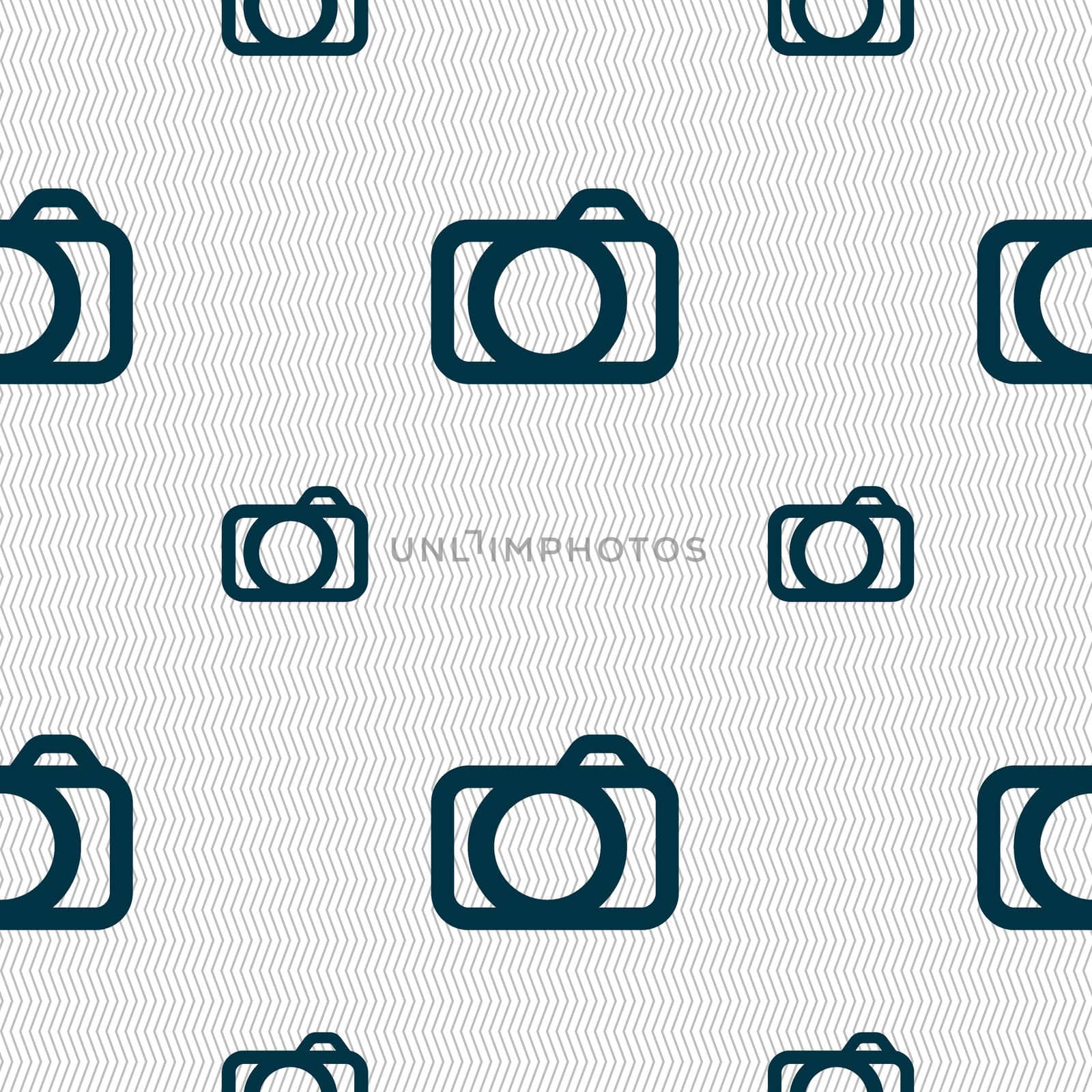 Photo camera sign icon. Digital photo camera symbol. Seamless pattern with geometric texture.  by serhii_lohvyniuk