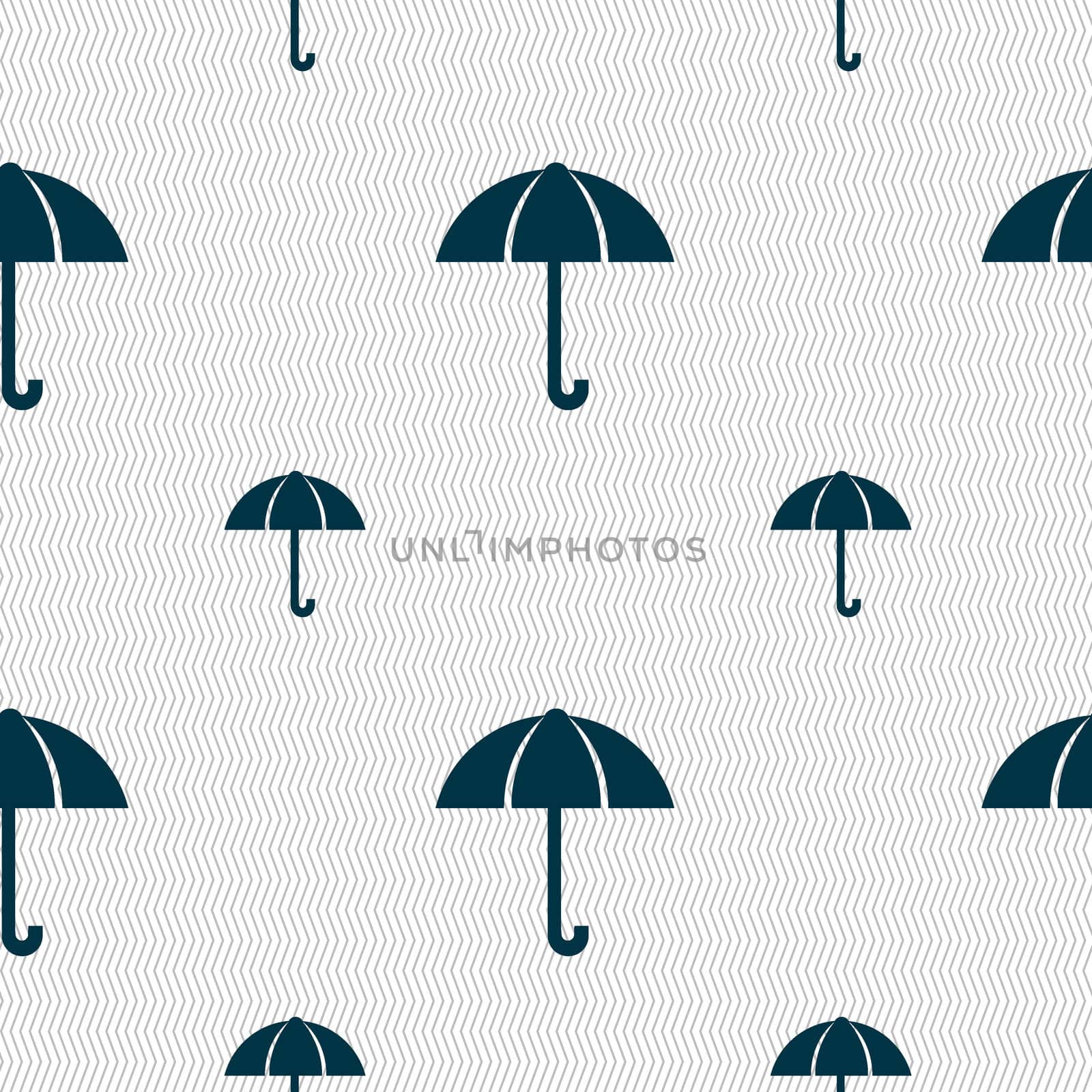 Umbrella sign icon. Rain protection symbol. Seamless pattern with geometric texture. illustration