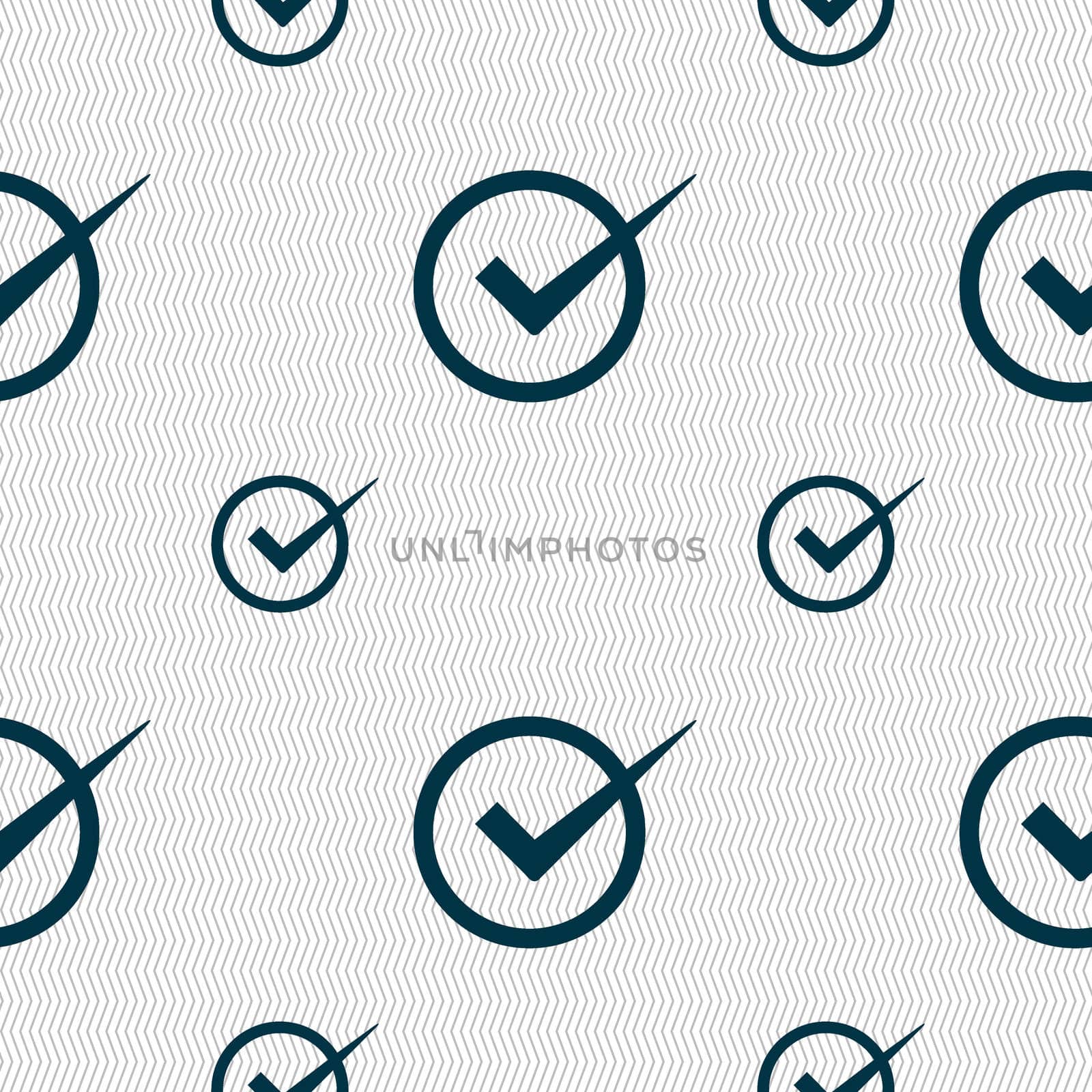 Check mark sign icon. Checkbox button. Seamless pattern with geometric texture.  by serhii_lohvyniuk
