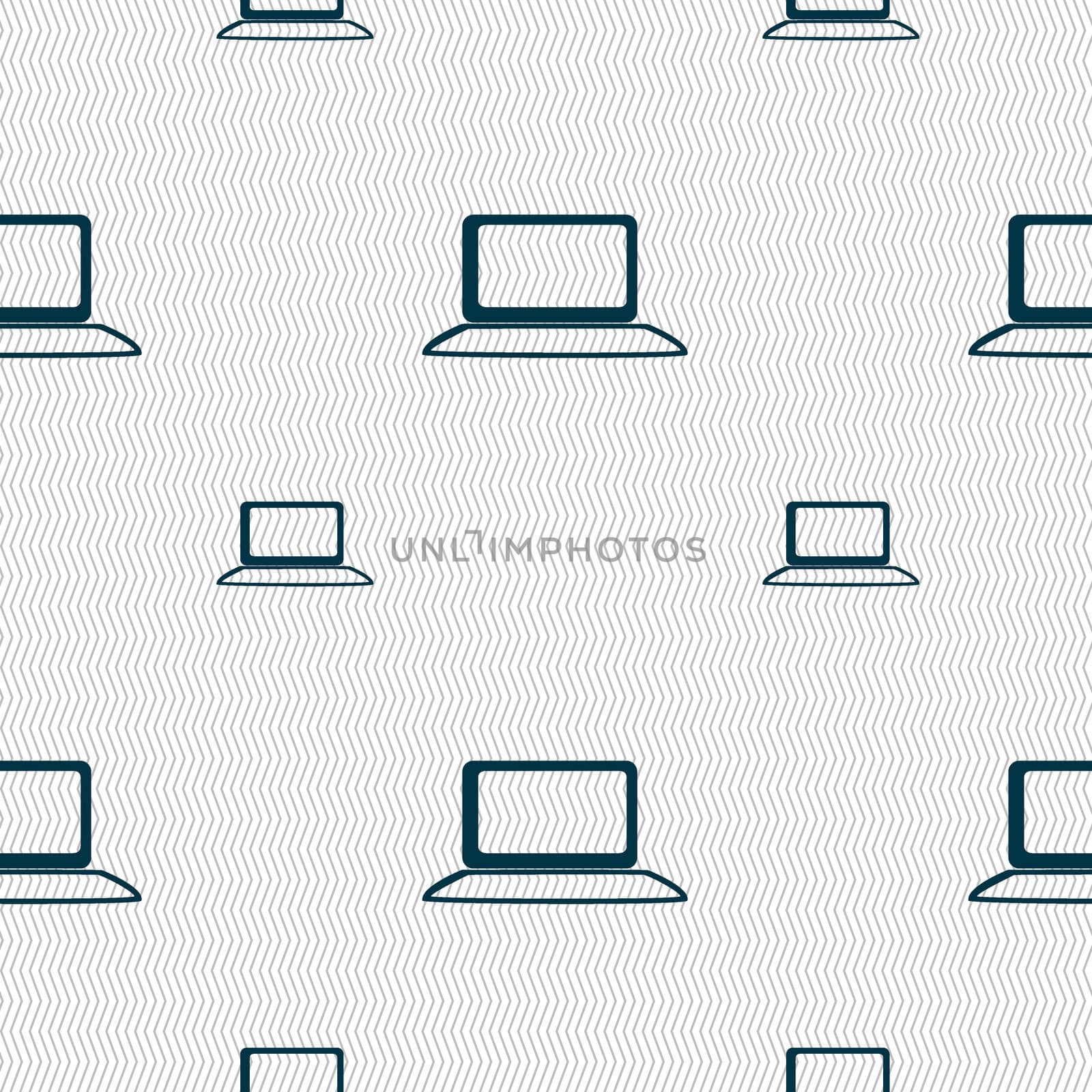 Laptop sign icon. Notebook pc with graph symbol. Monitoring. Seamless pattern with geometric texture.  by serhii_lohvyniuk