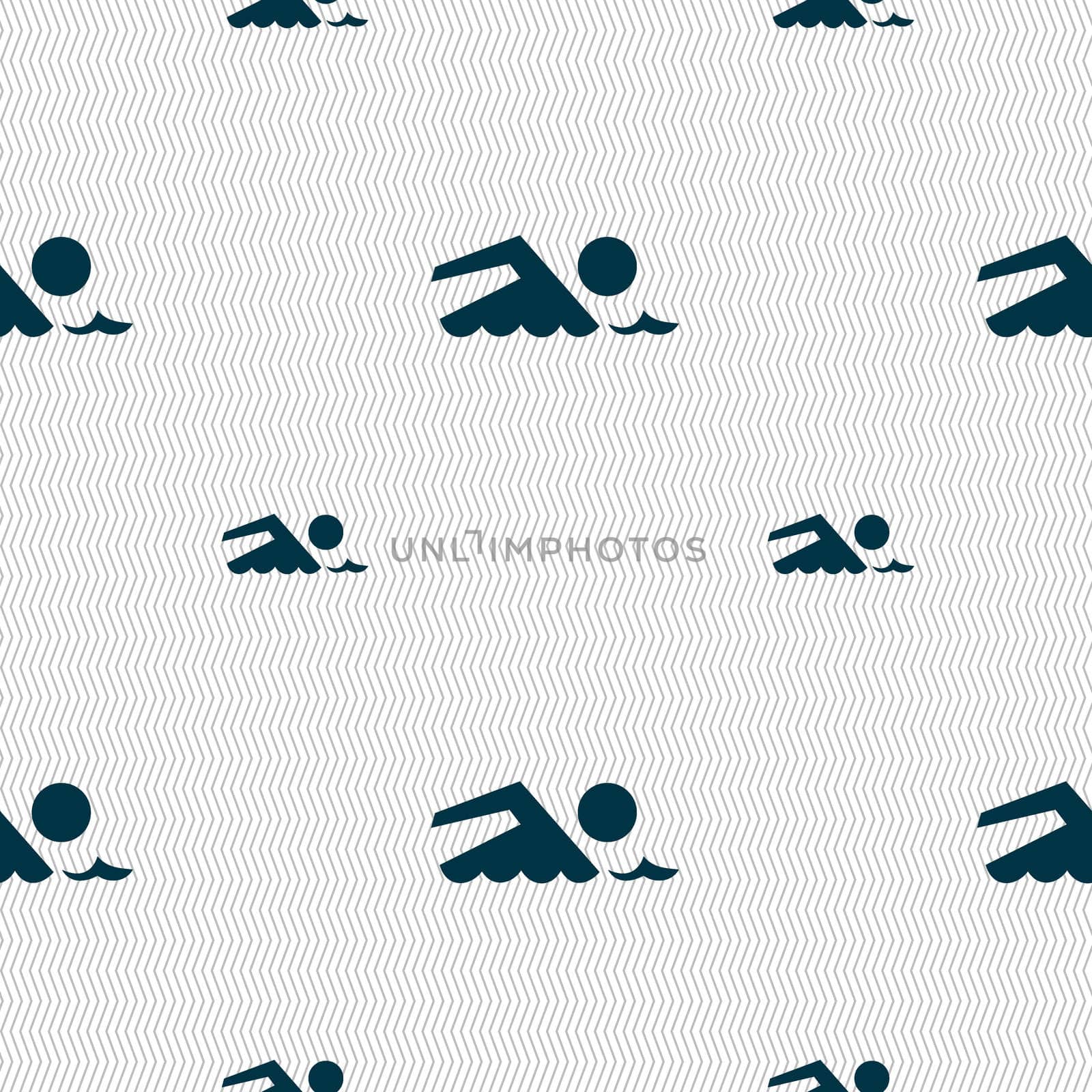 Swimming sign icon. Pool swim symbol. Sea wave. Seamless pattern with geometric texture. illustration