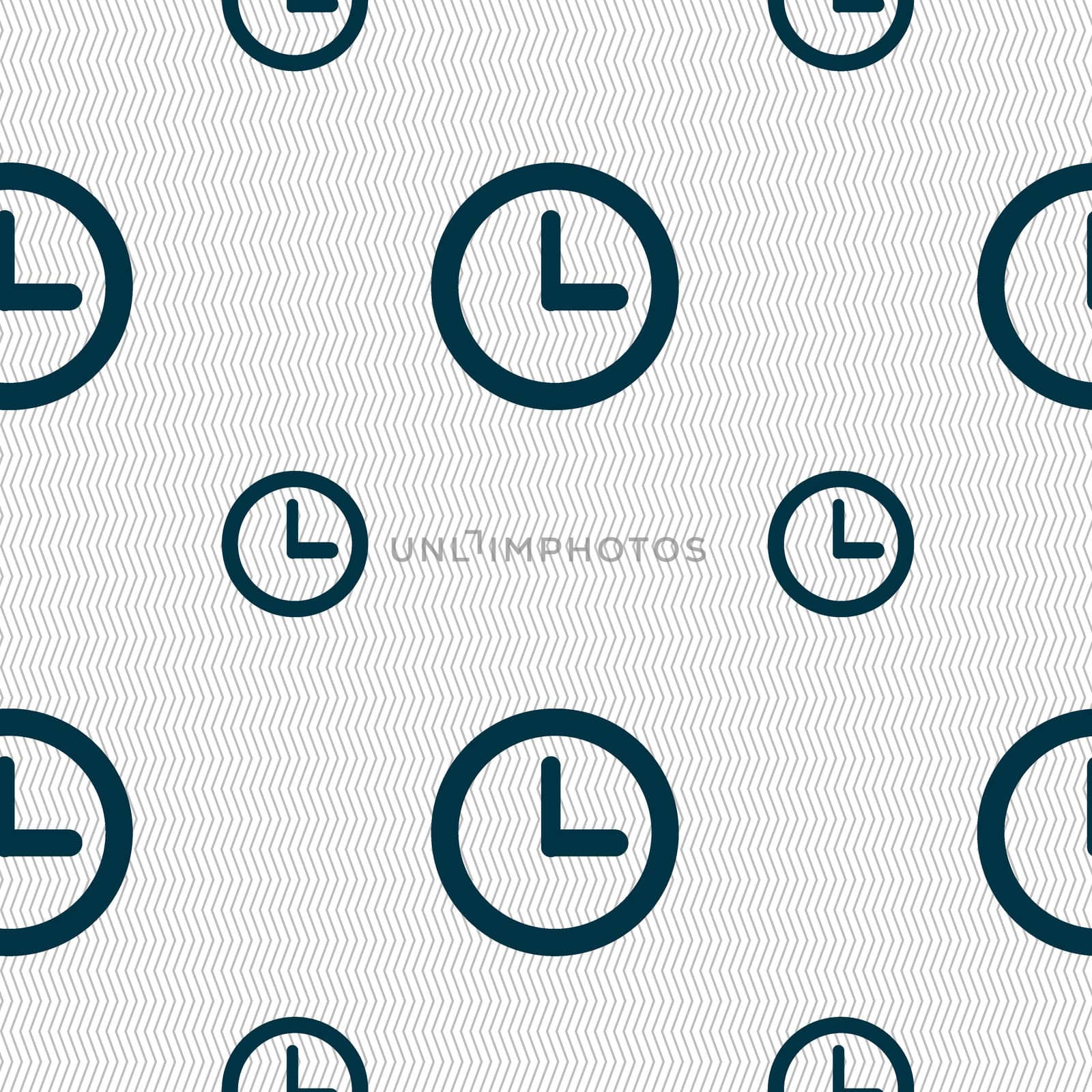 Clock sign icon. Mechanical clock symbol. Seamless pattern with geometric texture. illustration