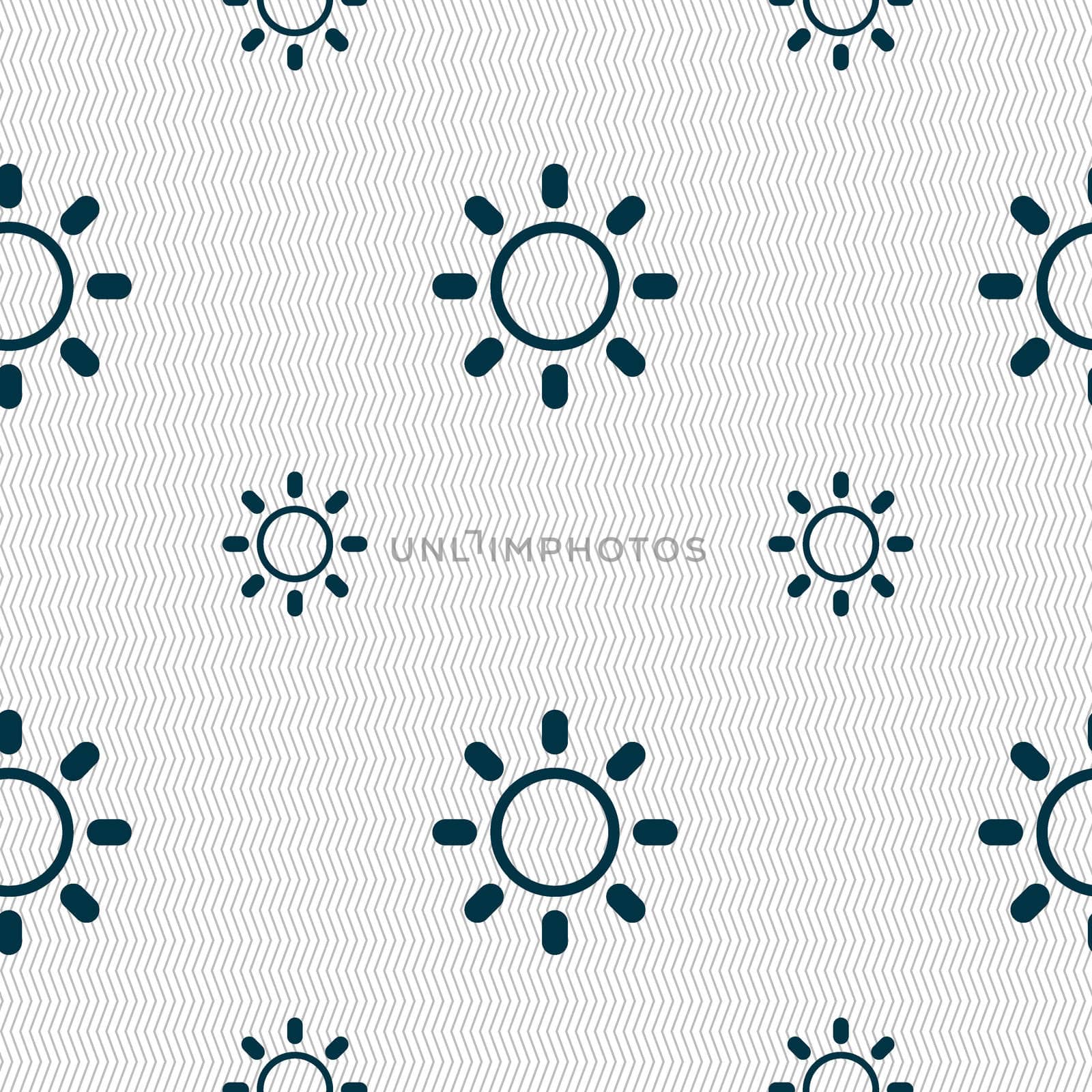 Brightness icon sign. Seamless pattern with geometric texture. illustration