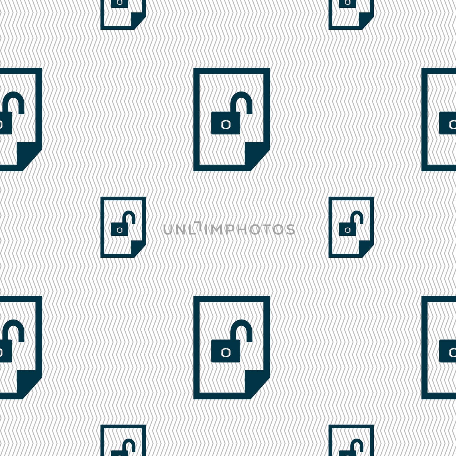 File unlocked icon sign. Seamless pattern with geometric texture. illustration