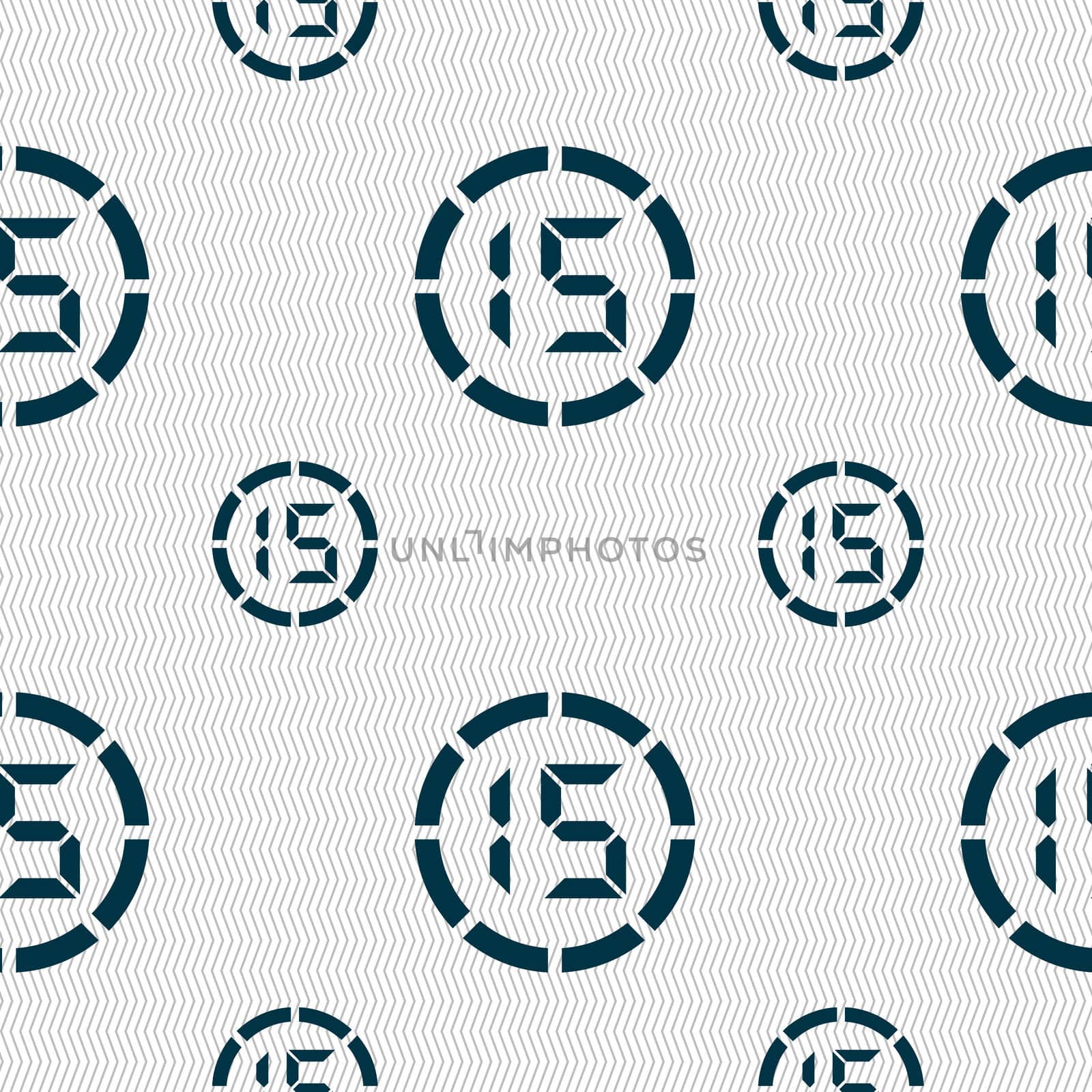 15 second stopwatch icon sign. Seamless pattern with geometric texture. illustration