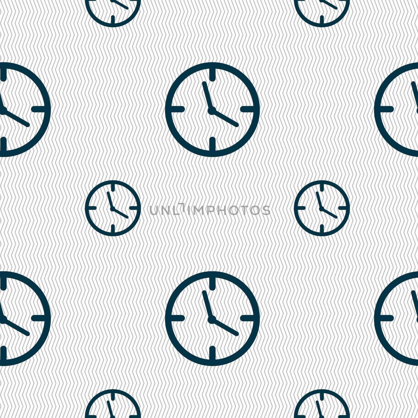 Clock time sign icon. Mechanical watch symbol. Seamless pattern with geometric texture. illustration