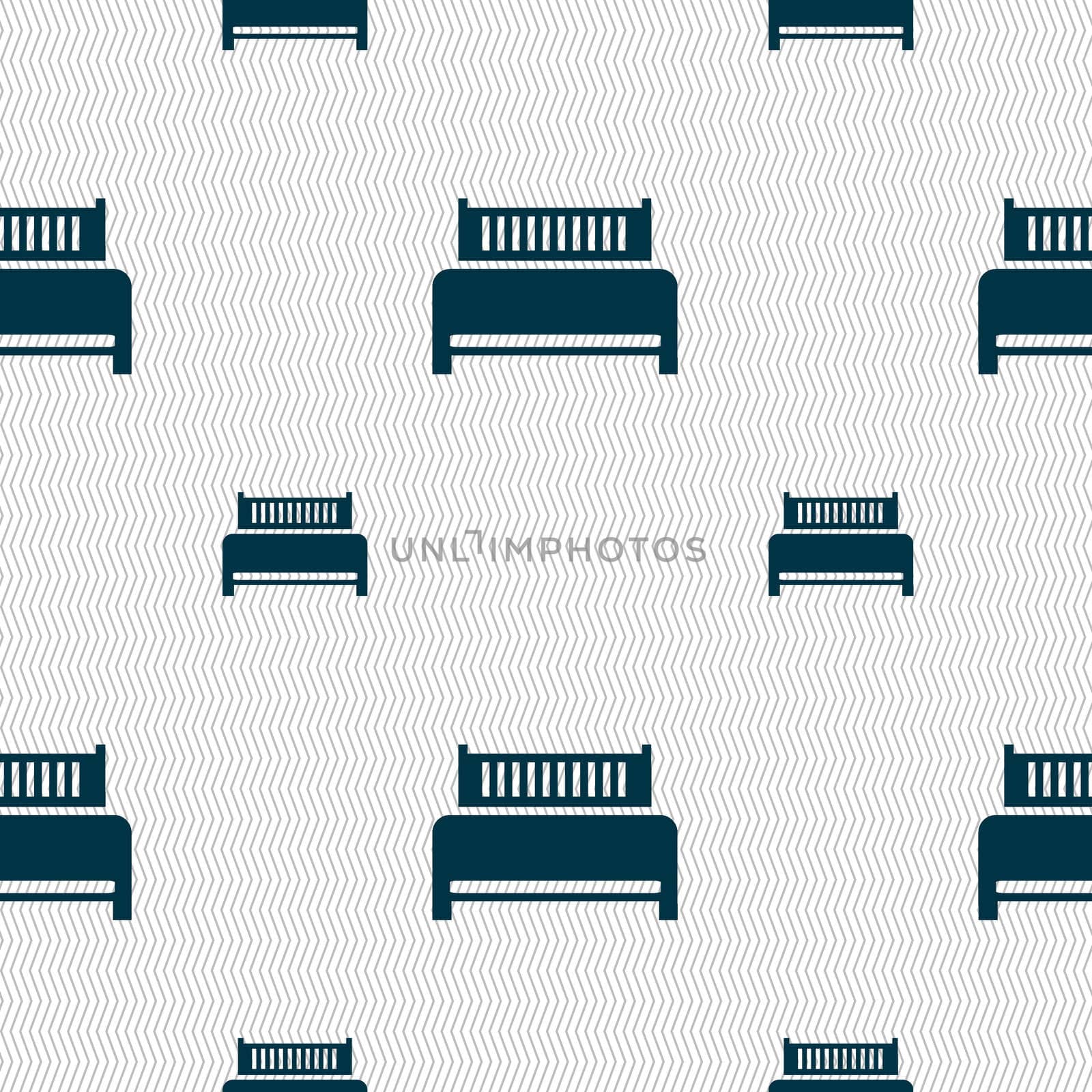 Hotel, bed icon sign. Seamless pattern with geometric texture. illustration