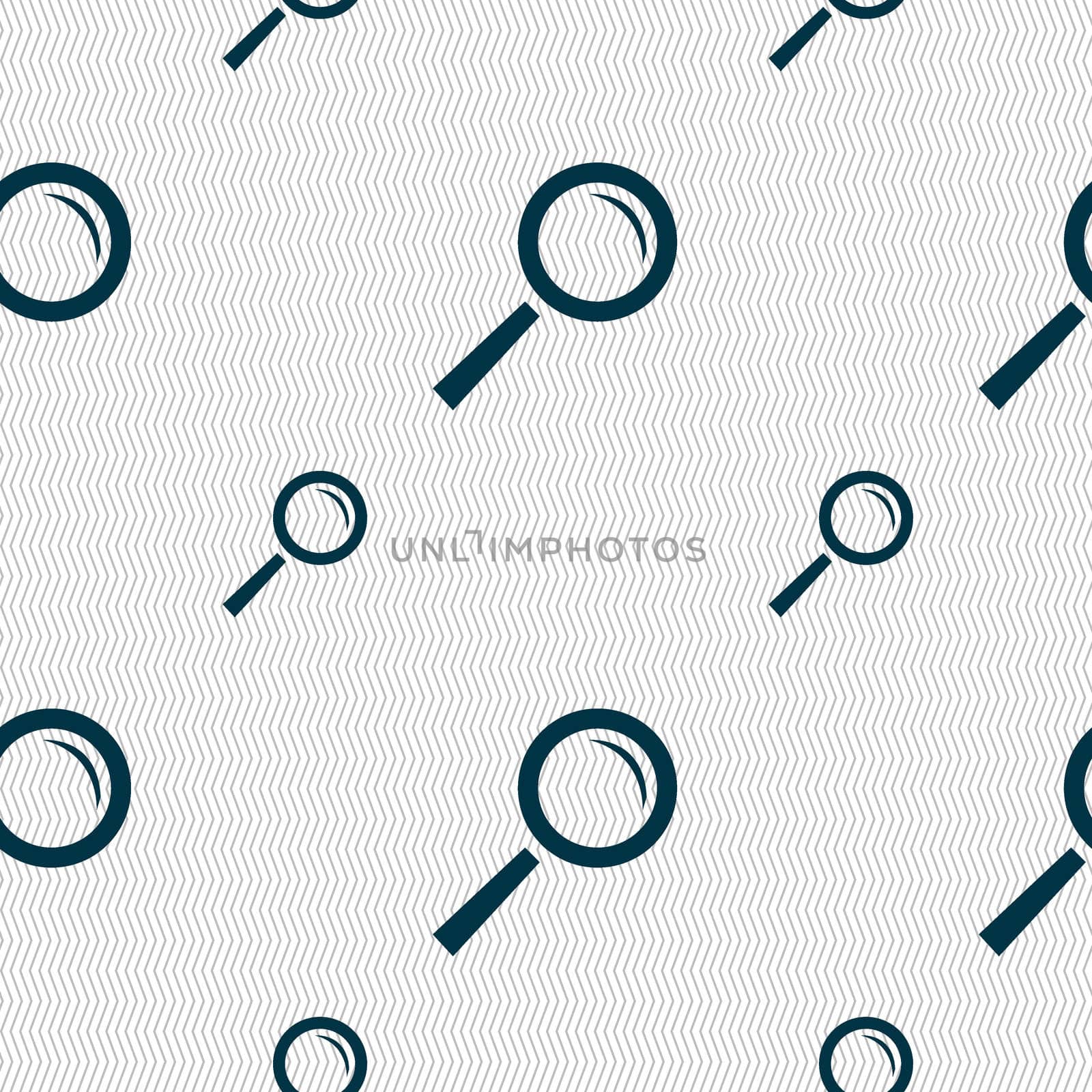 Magnifier glass sign icon. Zoom tool button. Navigation search symbol. Seamless pattern with geometric texture. illustration