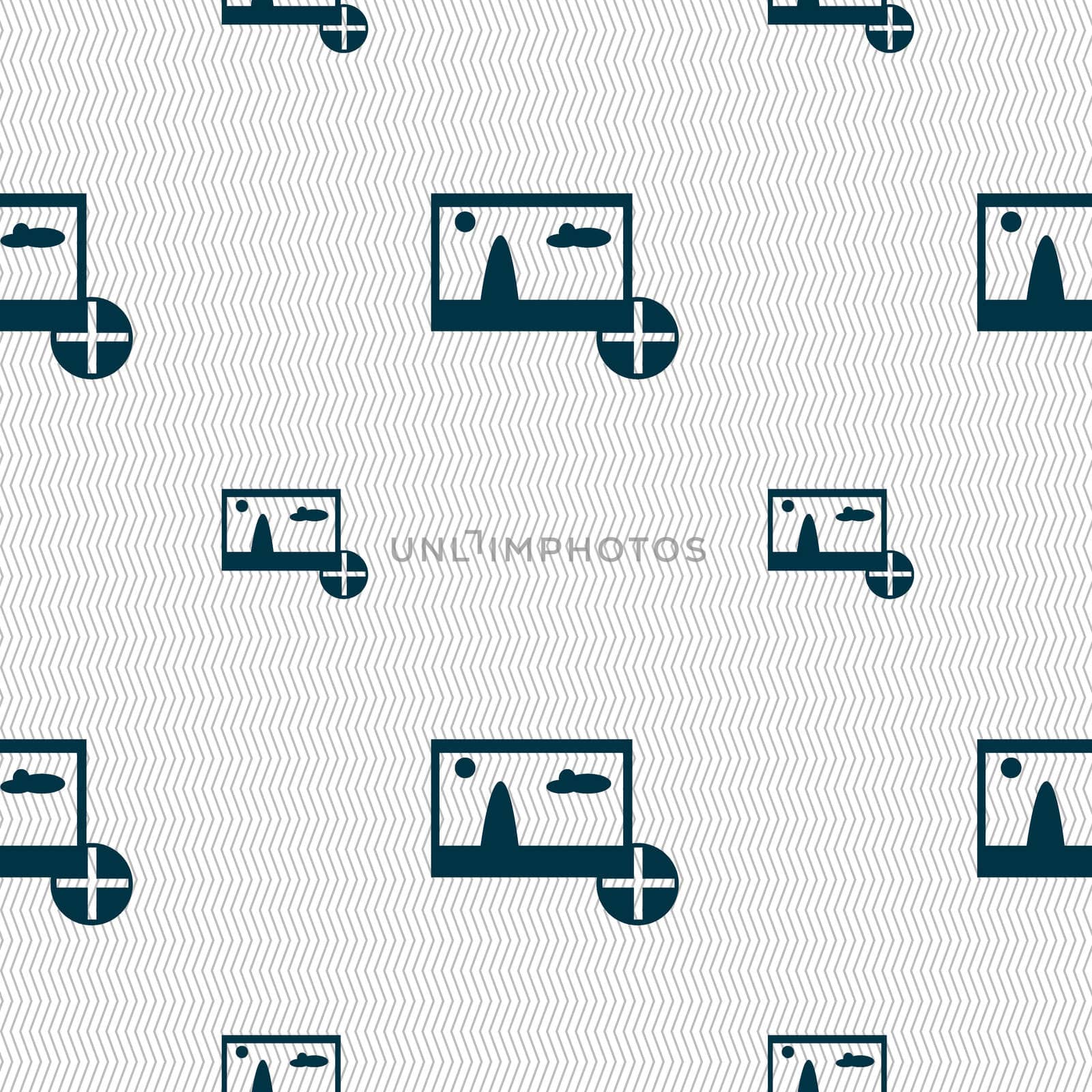 Plus, add File JPG sign icon. Download image file symbol. Seamless pattern with geometric texture. illustration
