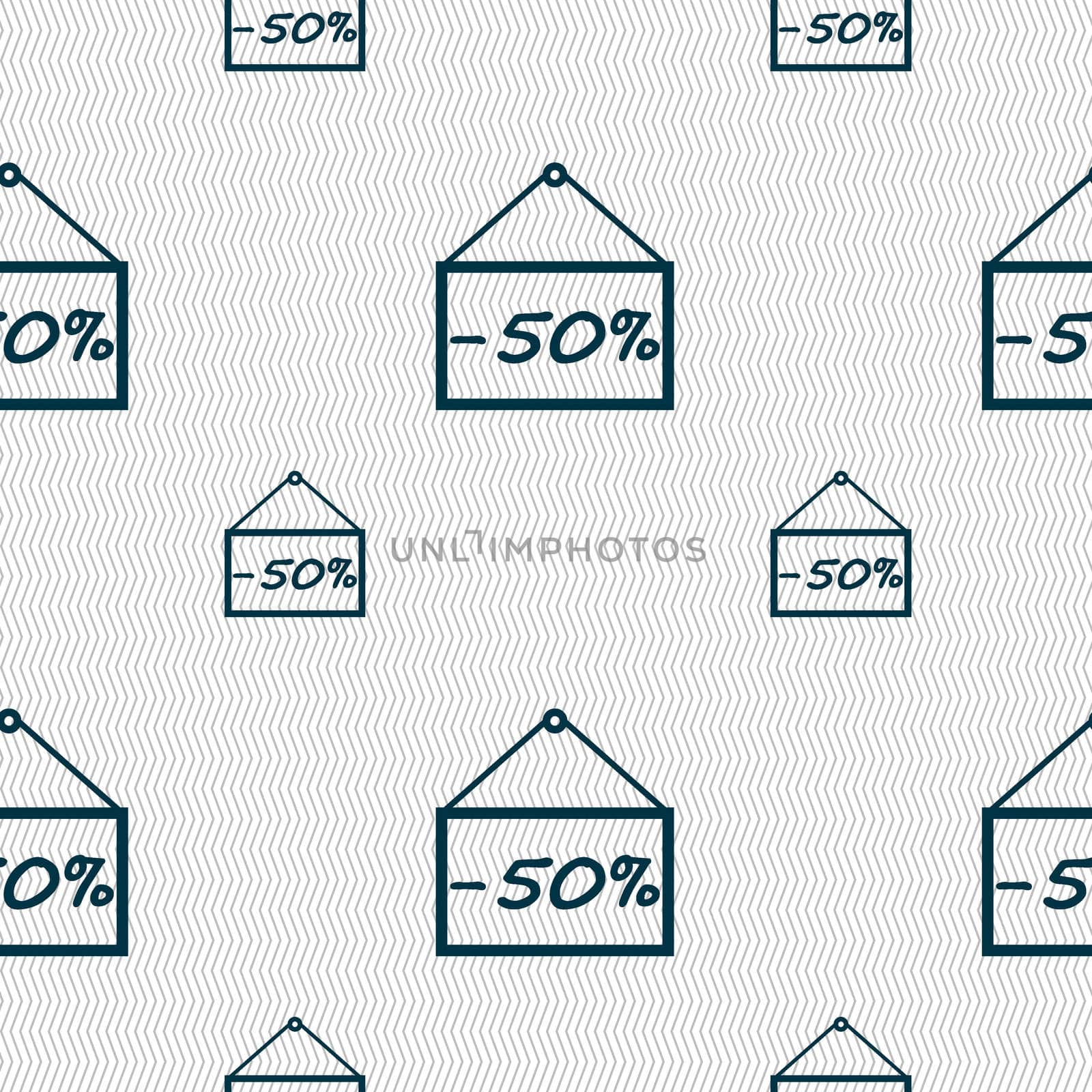 50 discount icon sign. Seamless pattern with geometric texture. illustration