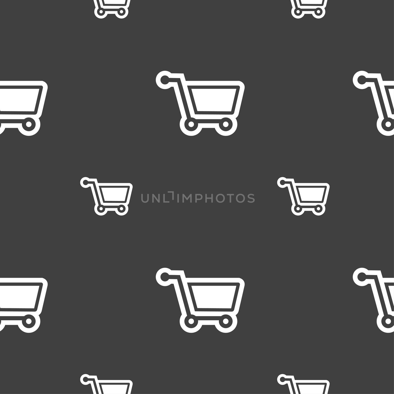 shopping cart icon sign. Seamless pattern on a gray background. illustration