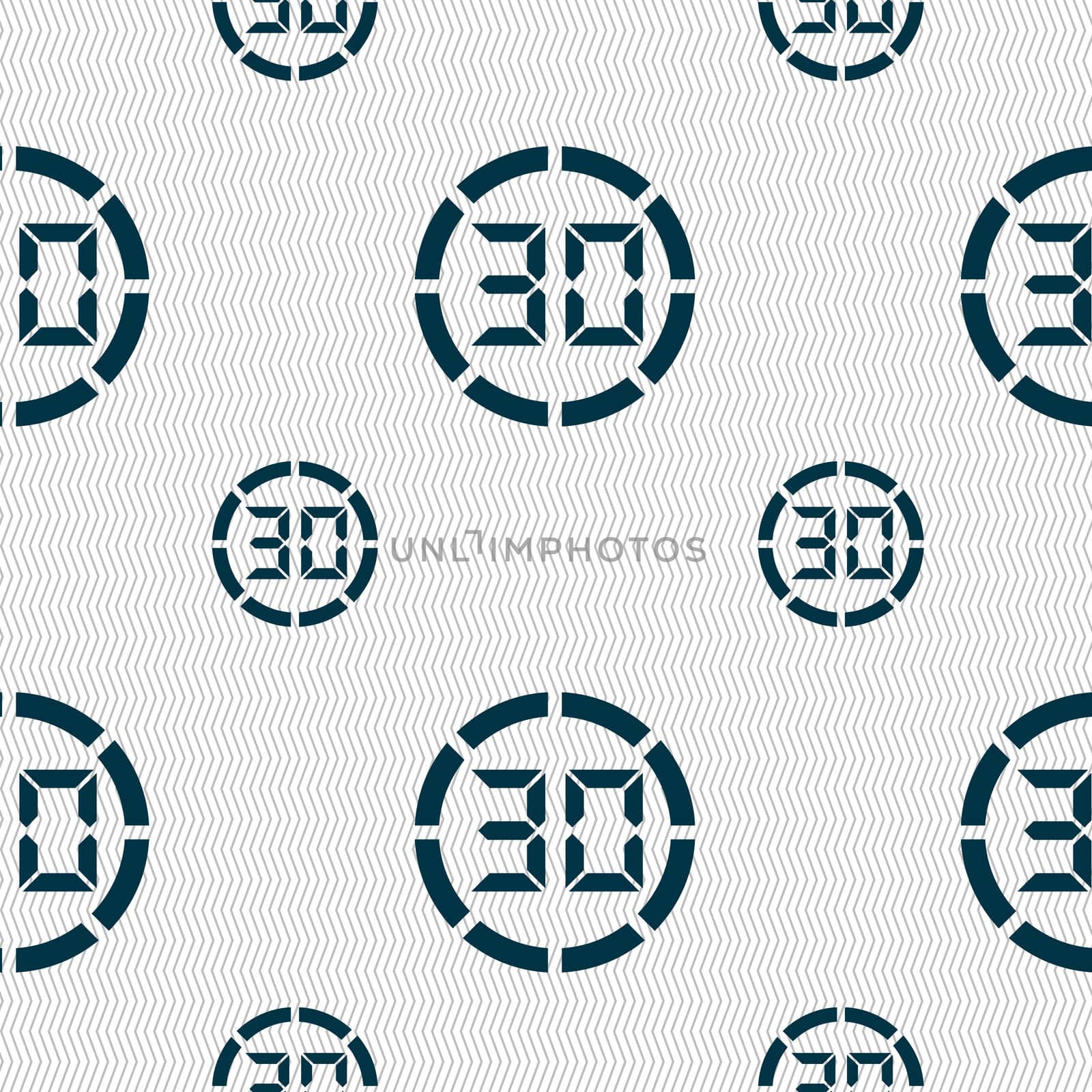 30 second stopwatch icon sign. Seamless pattern with geometric texture. illustration