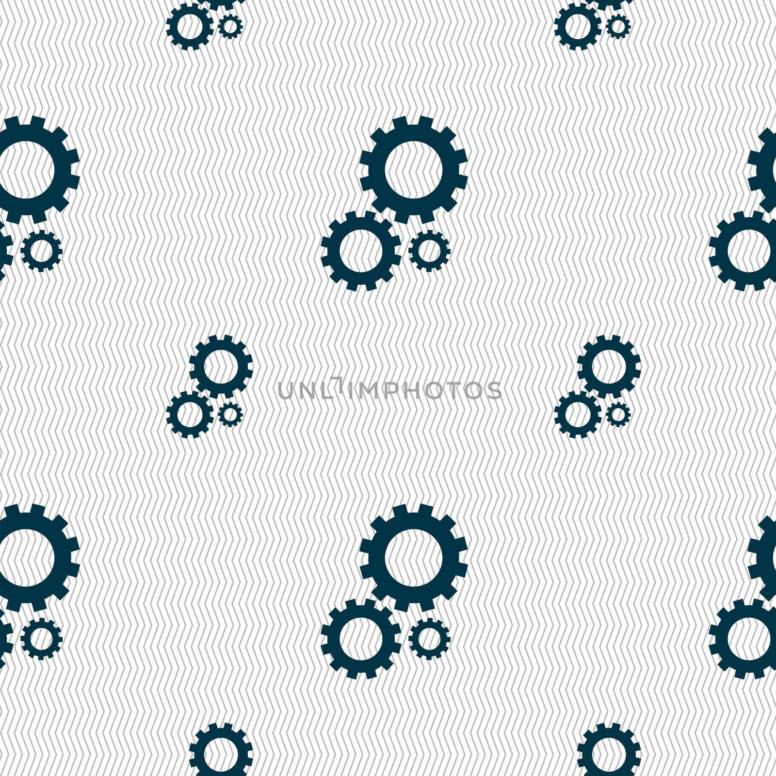 Cog settings sign icon. Cogwheel gear mechanism symbol. Seamless pattern with geometric texture. illustration