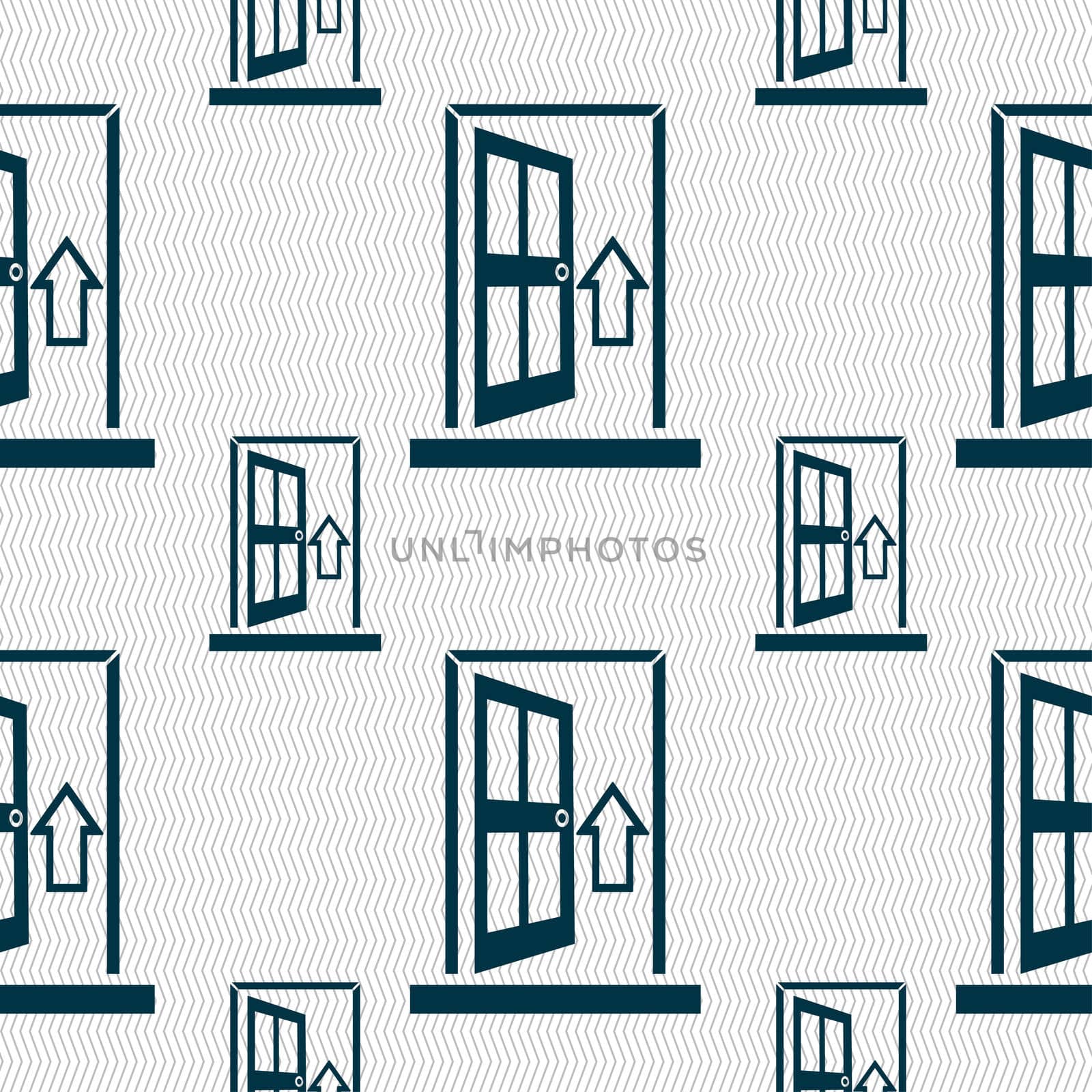 Door, Enter or exit icon sign. Seamless pattern with geometric texture. illustration