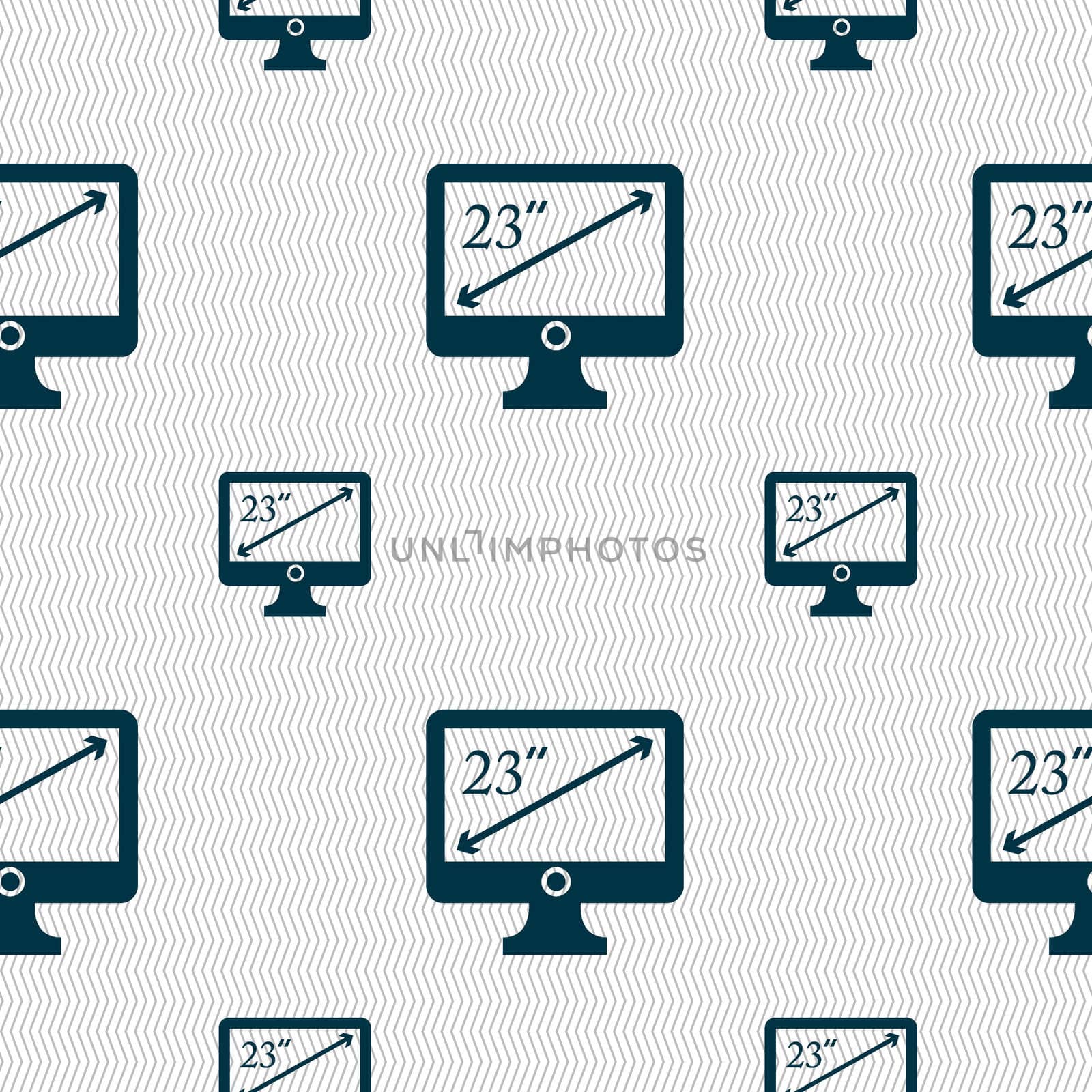 diagonal of the monitor 23 inches icon sign. Seamless pattern with geometric texture. illustration