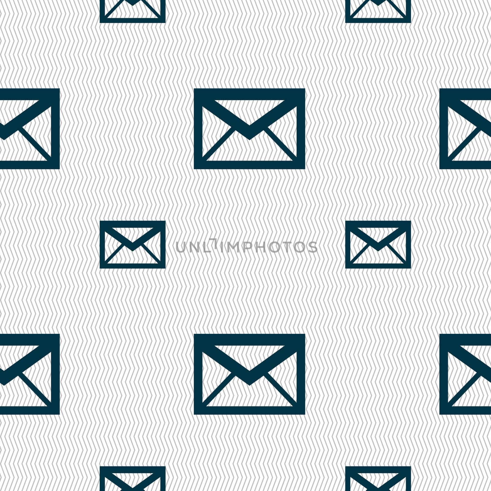 Mail icon. Envelope symbol. Message sign. navigation button. Seamless pattern with geometric texture. illustration