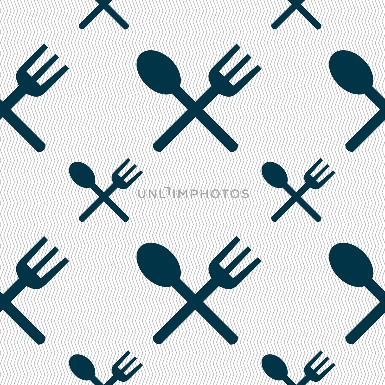 Fork and spoon crosswise, Cutlery, Eat icon sign. Seamless pattern with geometric texture. illustration