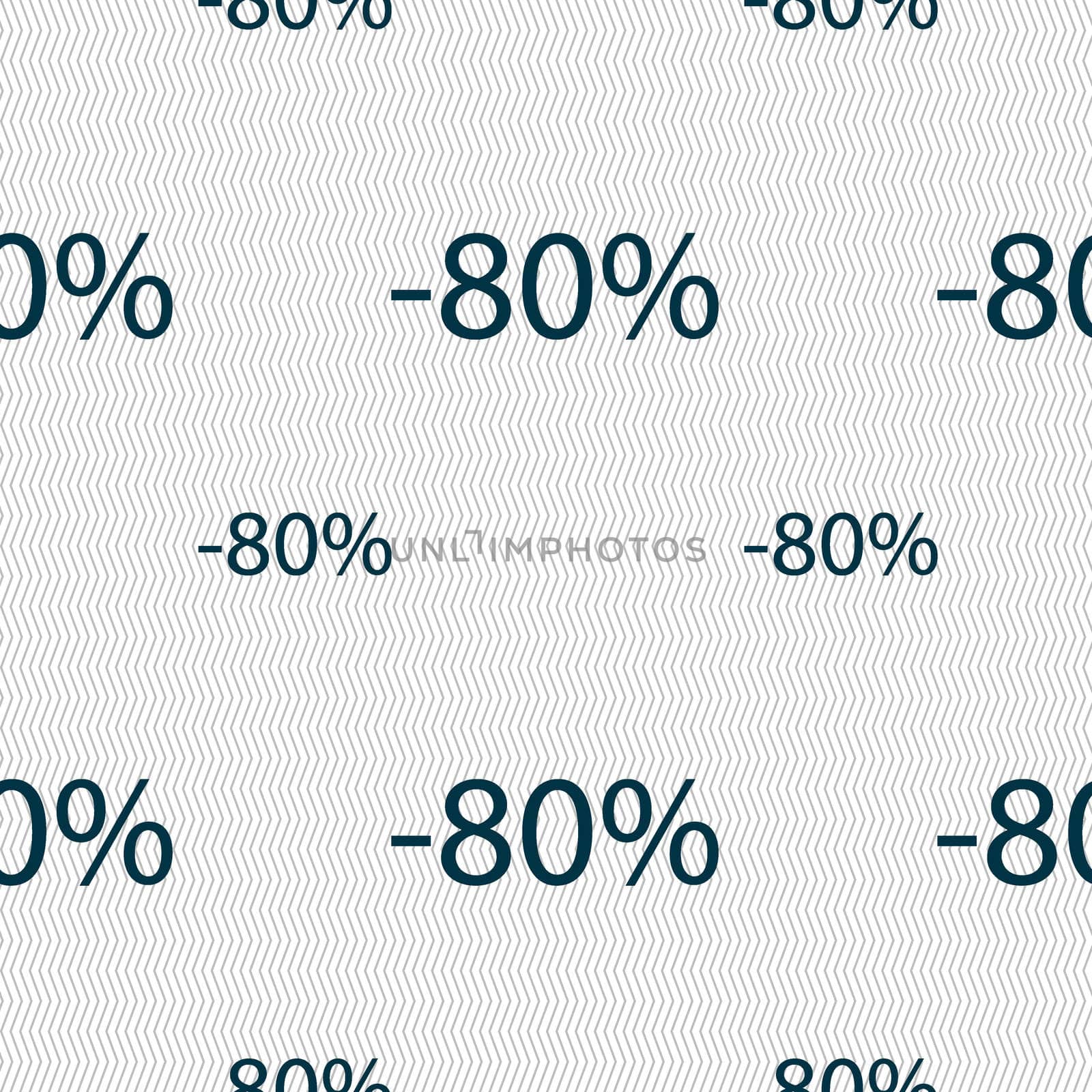 80 percent discount sign icon. Sale symbol. Special offer label. Seamless pattern with geometric texture. illustration