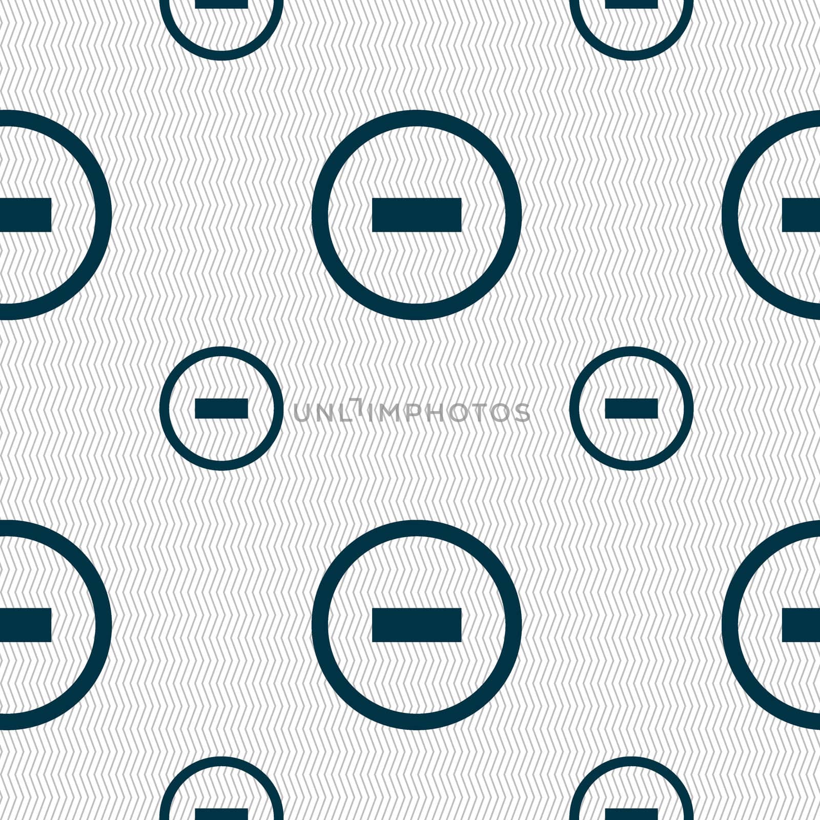 Minus sign icon. Negative symbol. Zoom out. Seamless pattern with geometric texture. illustration
